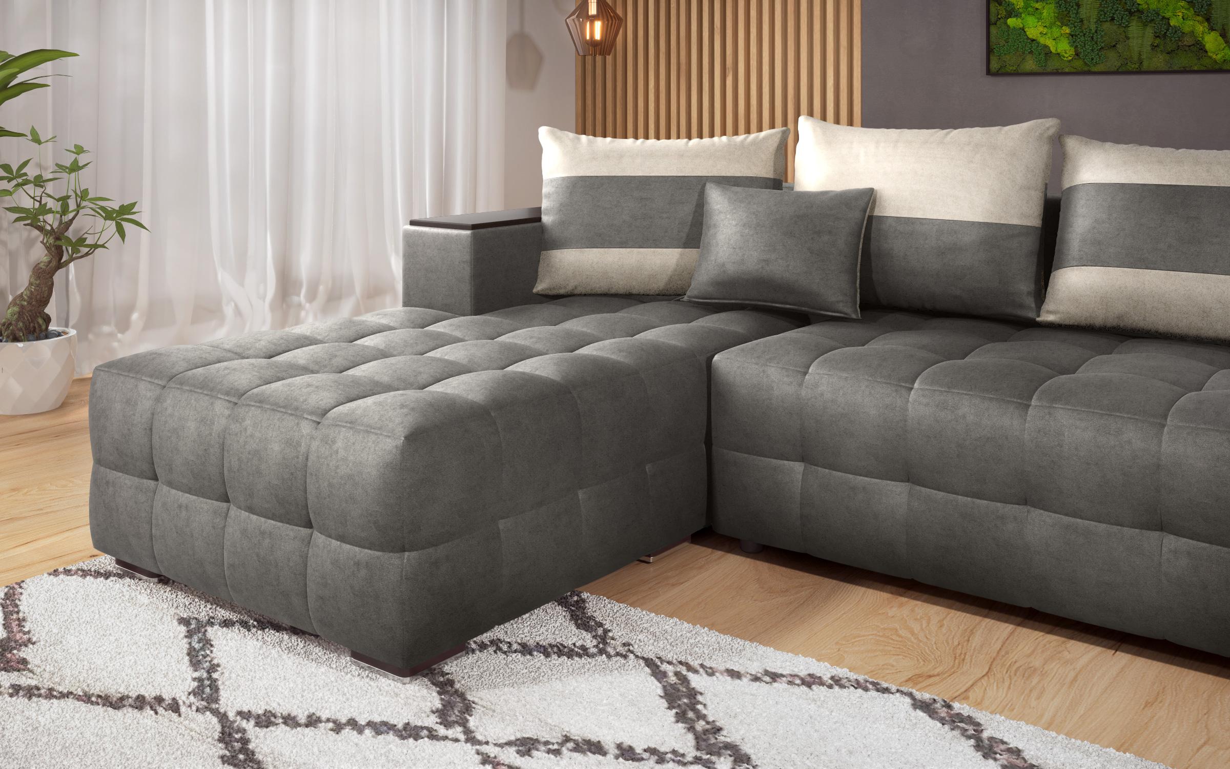 Coltar extensibil Melvin cu  brat mini etajera, gri + bej deschis  7