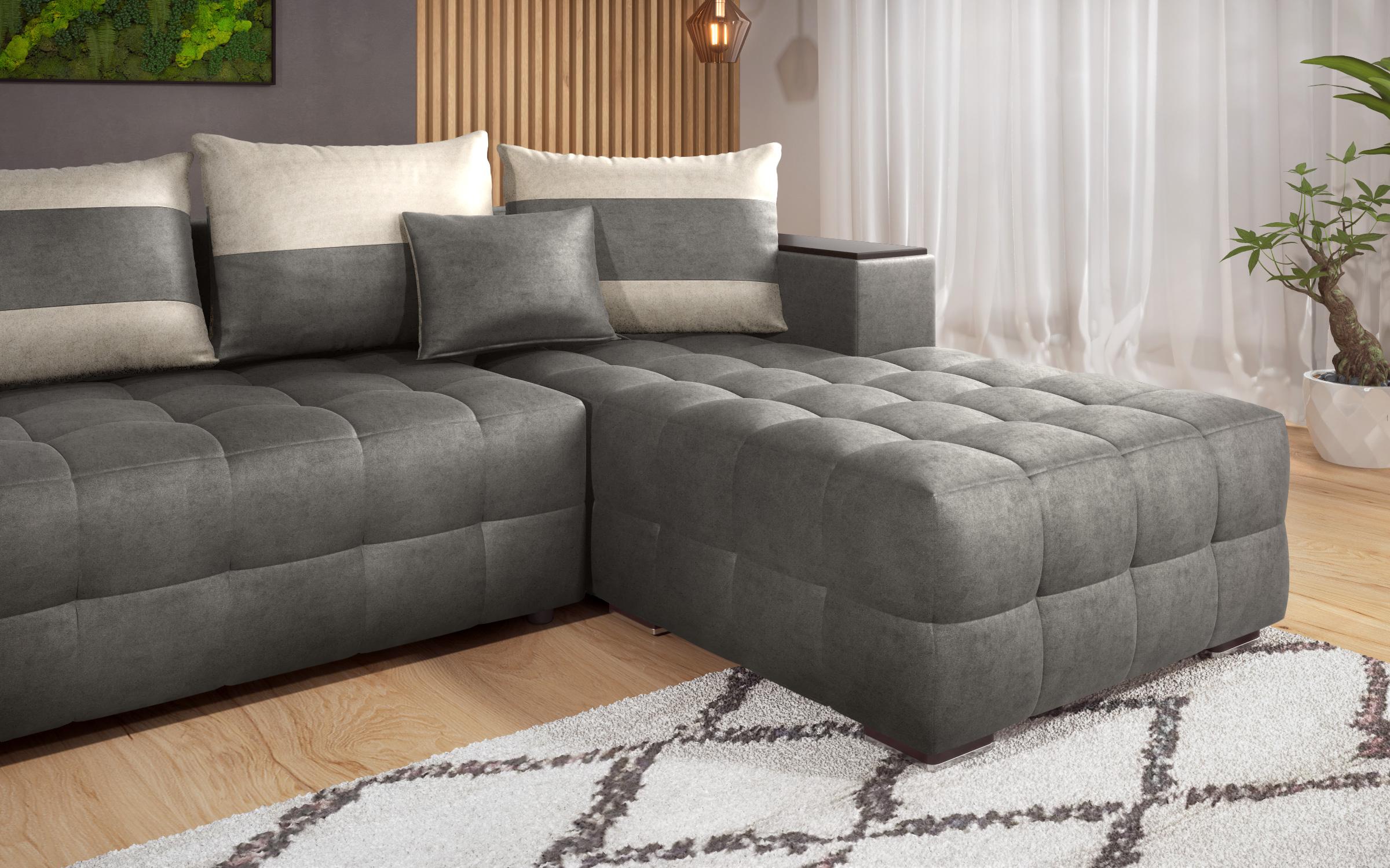 Coltar extensibil Melvin cu  brat mini etajera, gri + bej deschis  7
