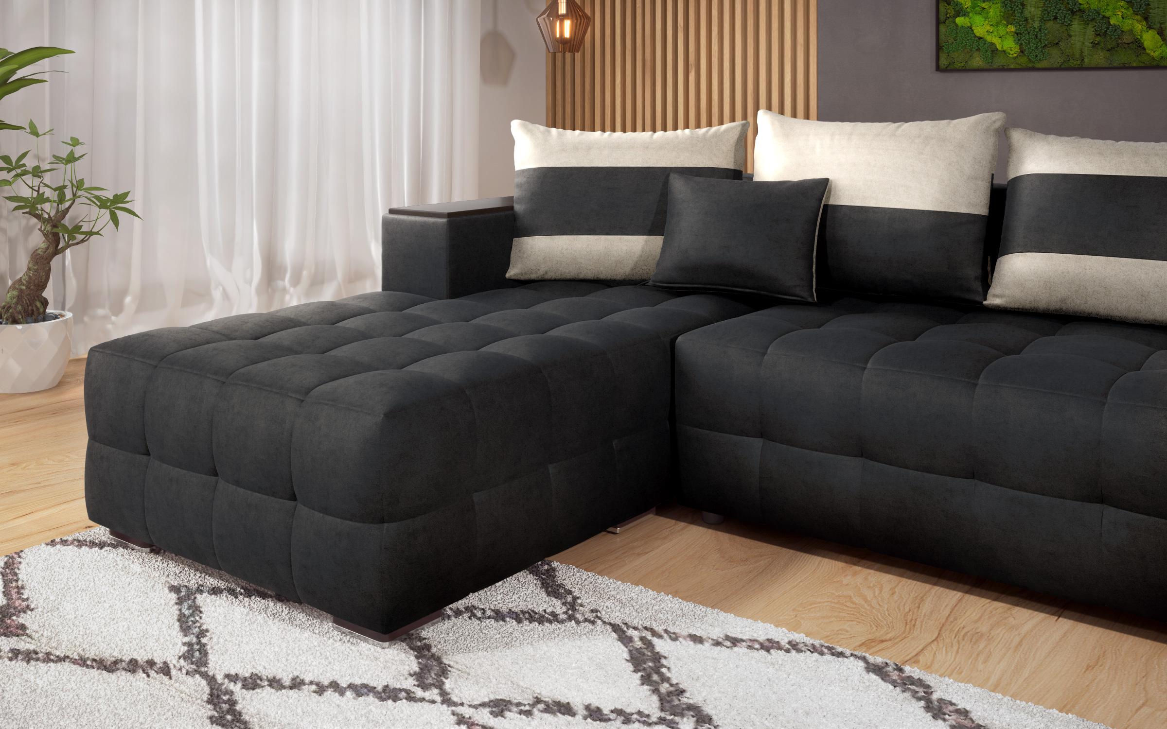 Coltar extensibil Melvin cu  brat mini etajera, negru + bej deschis  7