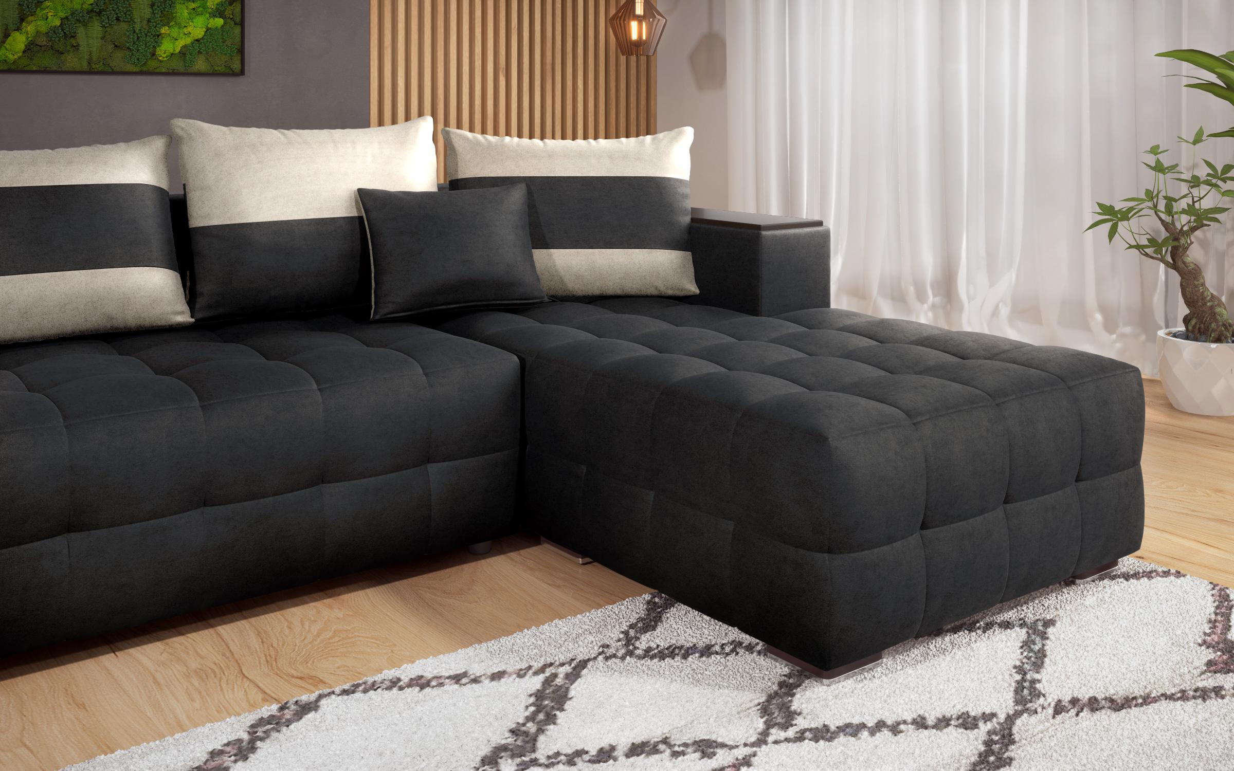 Coltar extensibil Melvin cu  brat mini etajera, negru + bej deschis  7