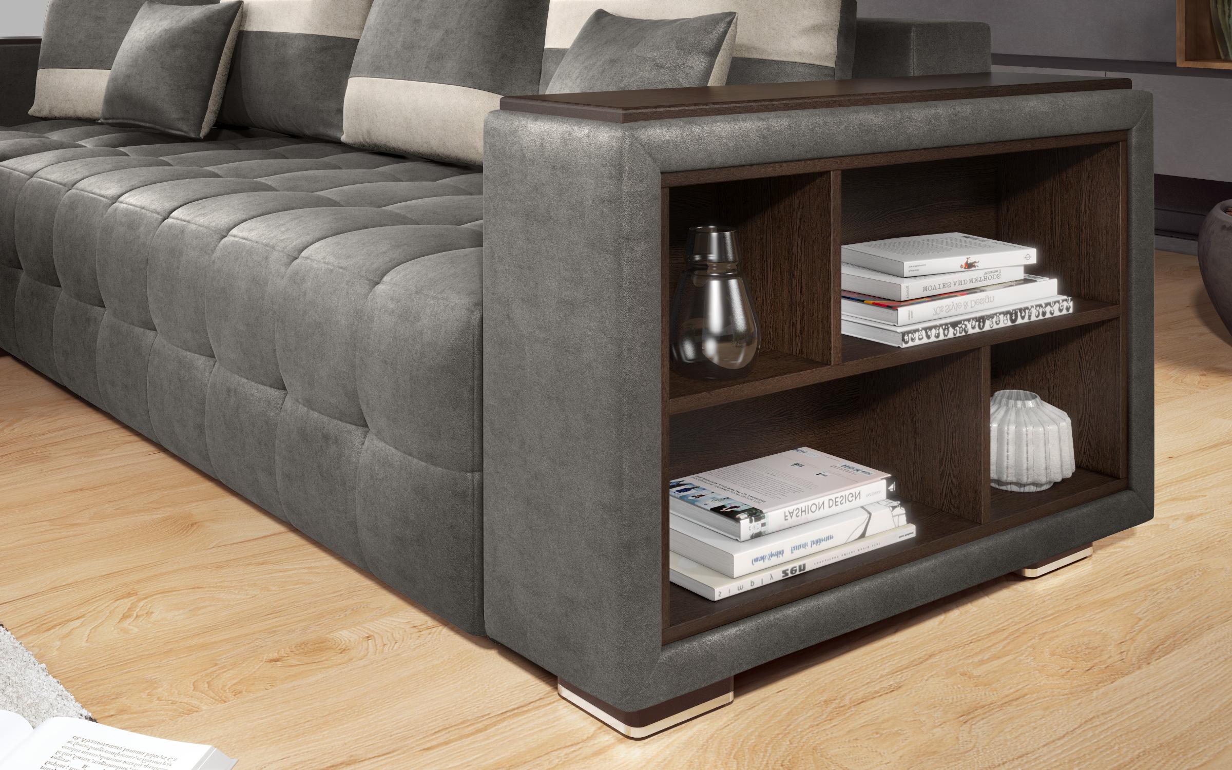 Coltar extensibil Melvin cu  brat mini etajera, gri + bej deschis  8