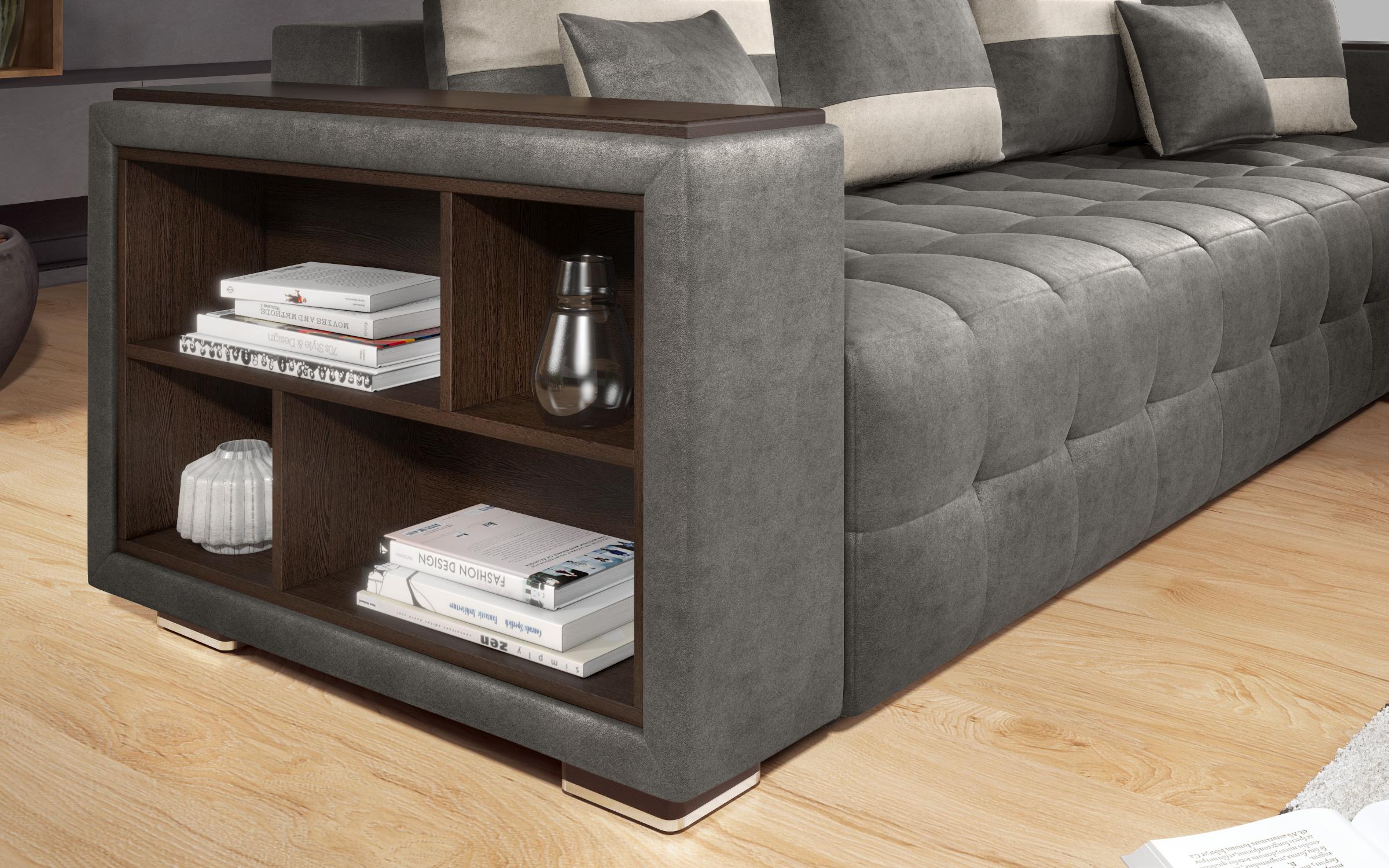 Coltar extensibil Melvin cu  brat mini etajera, gri + bej deschis  8