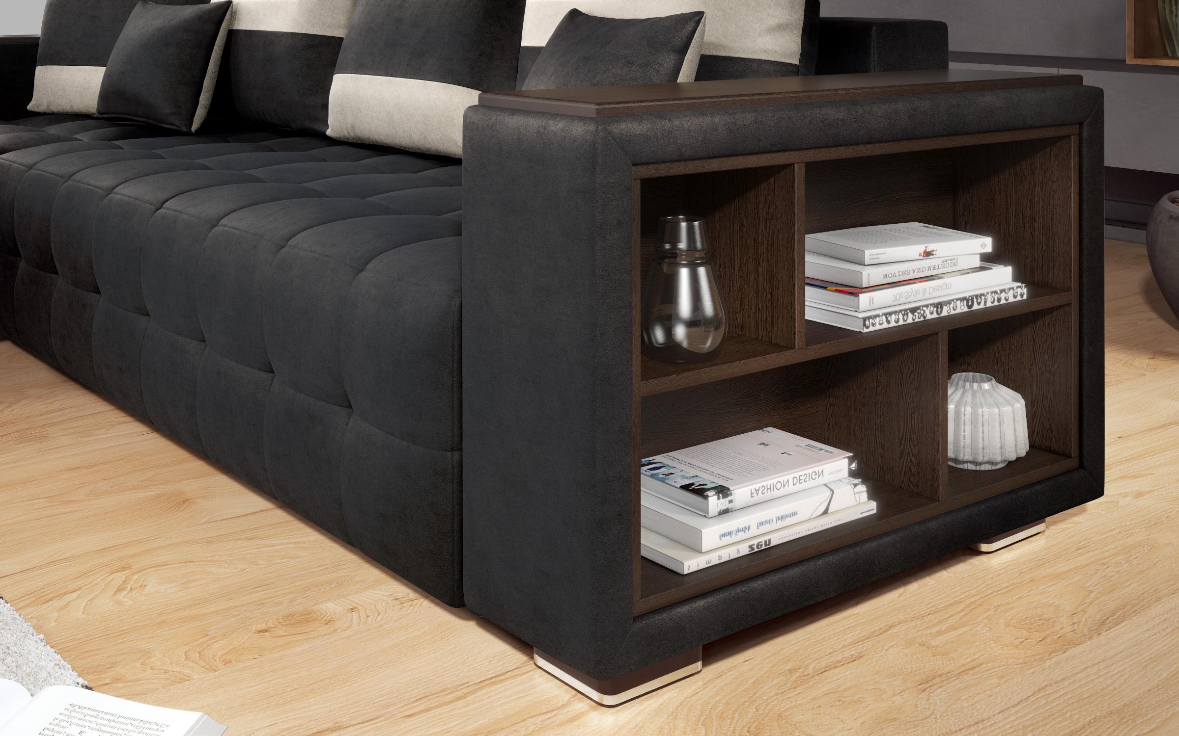 Coltar extensibil Melvin cu  brat mini etajera, negru + bej deschis  8