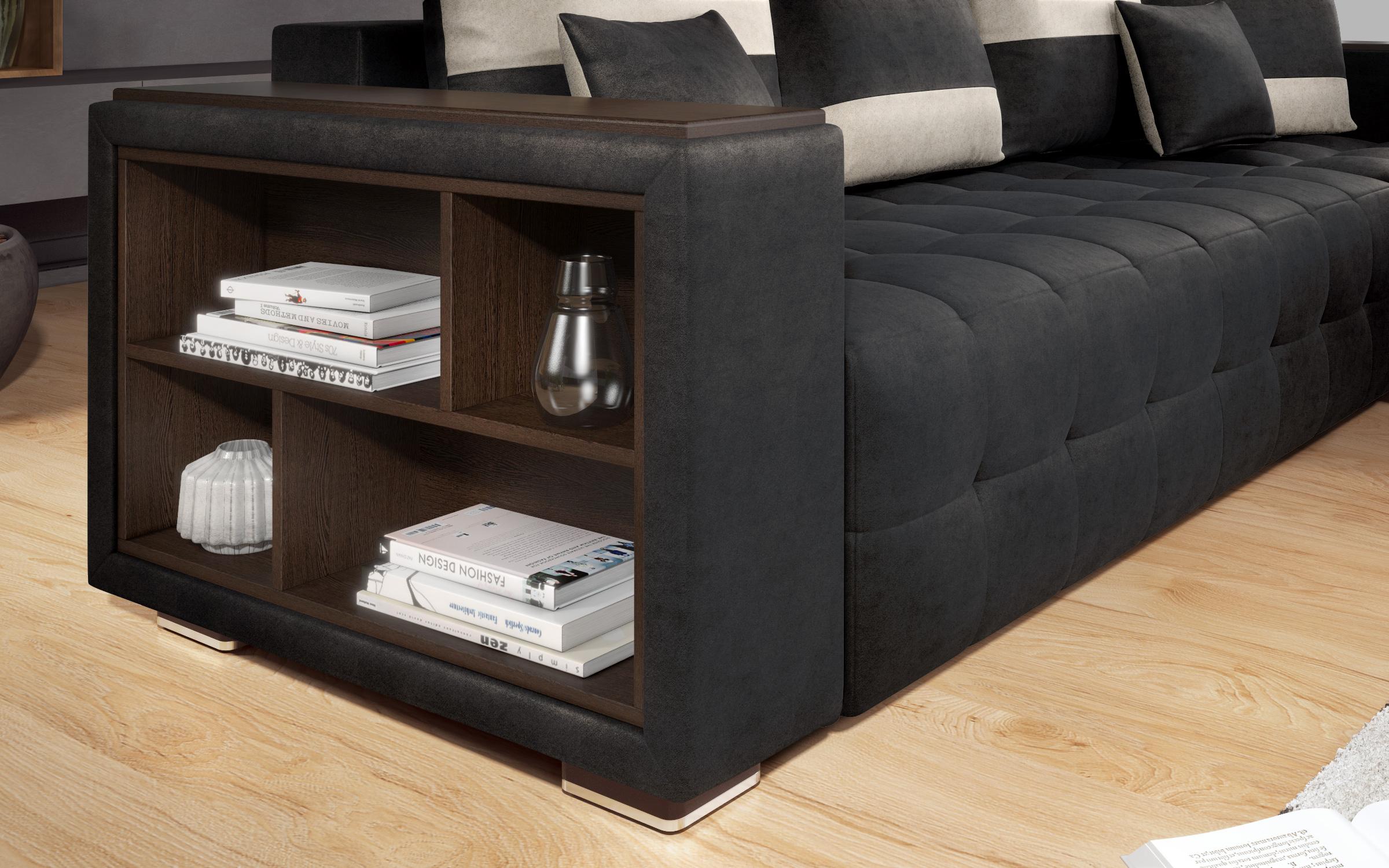 Coltar extensibil Melvin cu  brat mini etajera, negru + bej deschis  8