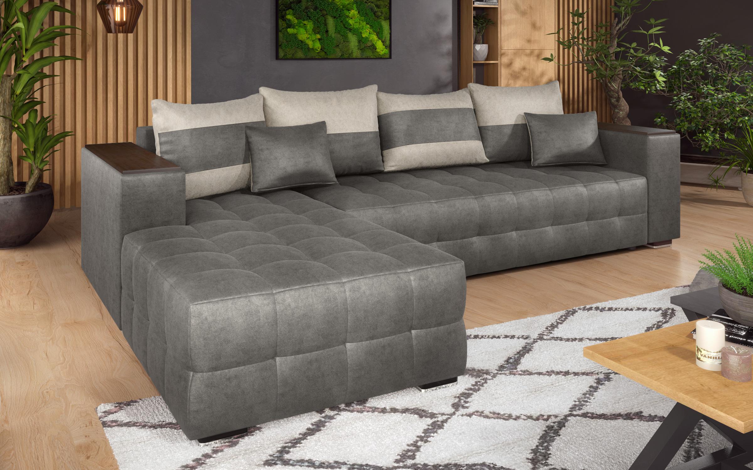 Coltar extensibil Melvin cu  brat mini etajera, gri + bej deschis  3
