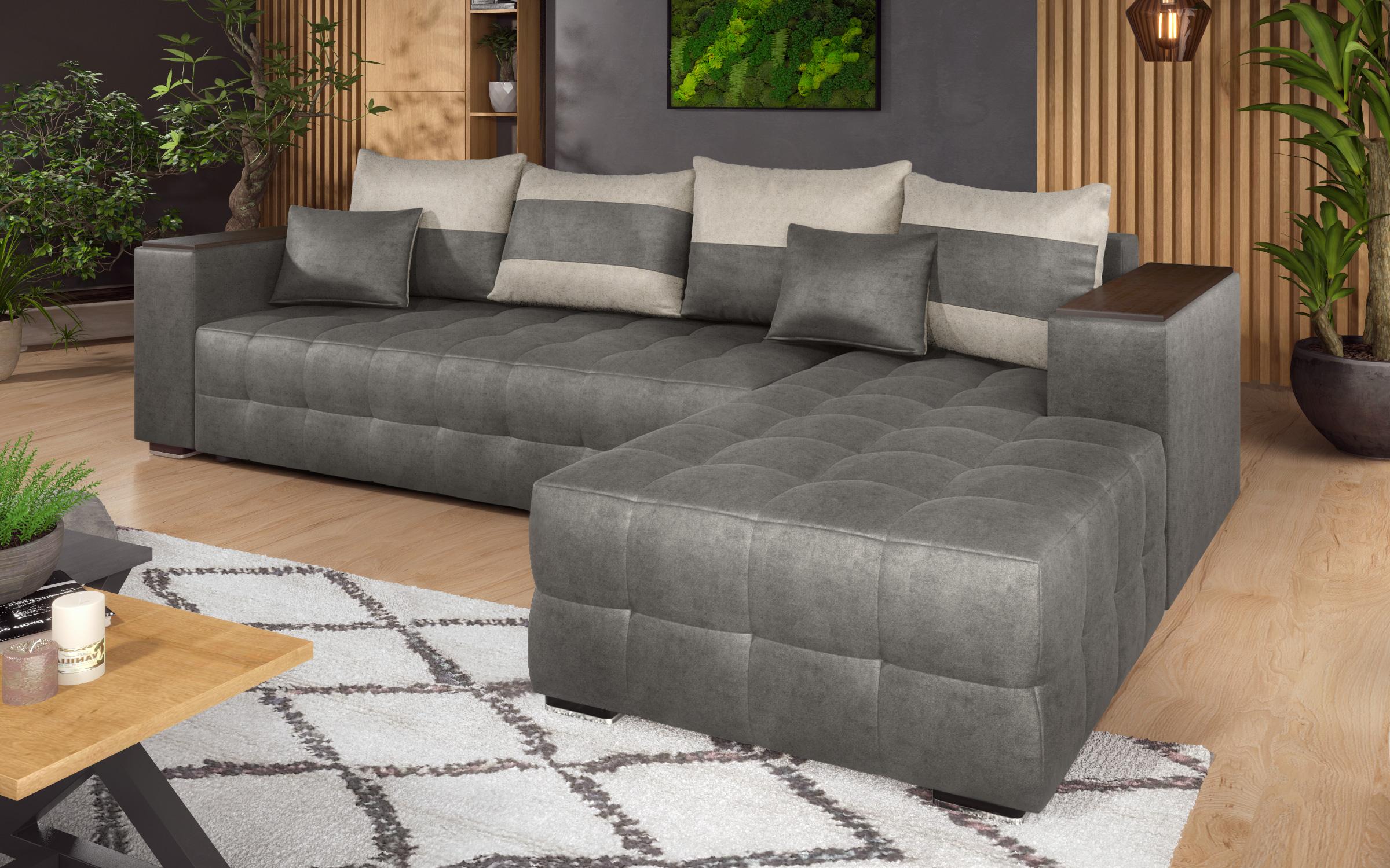 Coltar extensibil Melvin cu  brat mini etajera, gri + bej deschis  3