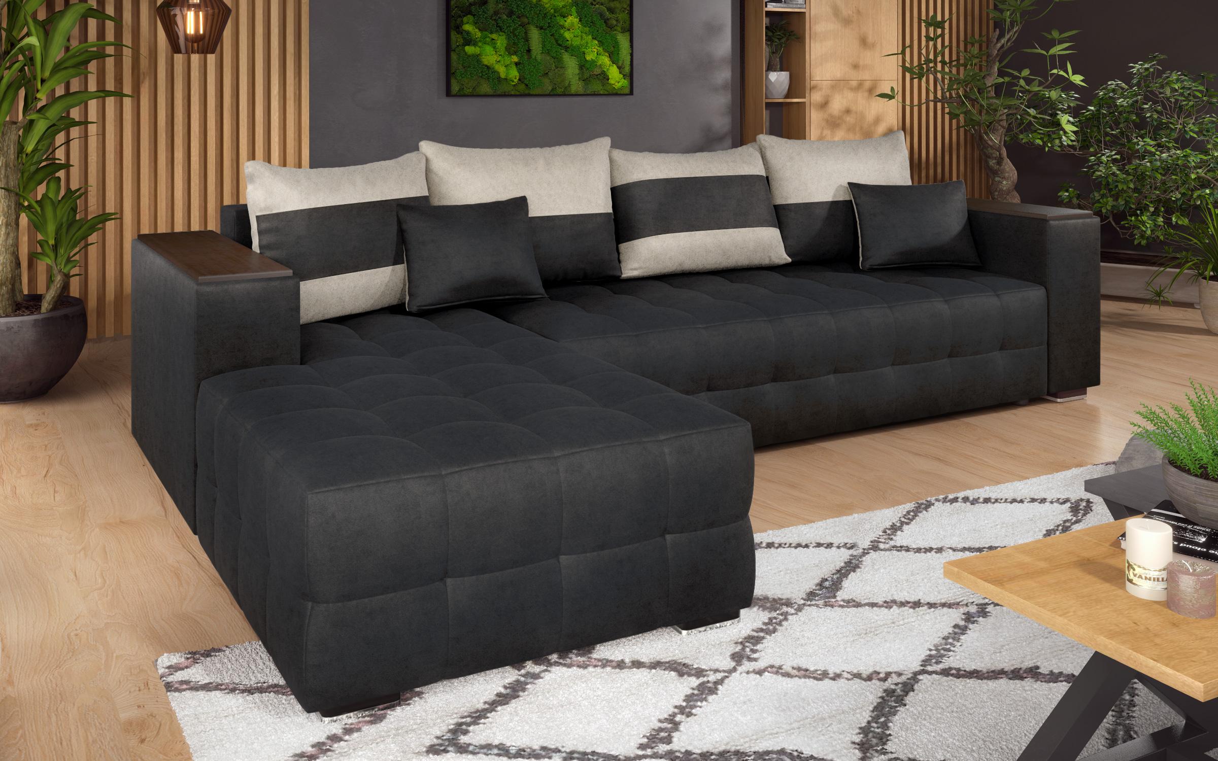 Coltar extensibil Melvin cu  brat mini etajera, negru + bej deschis  3