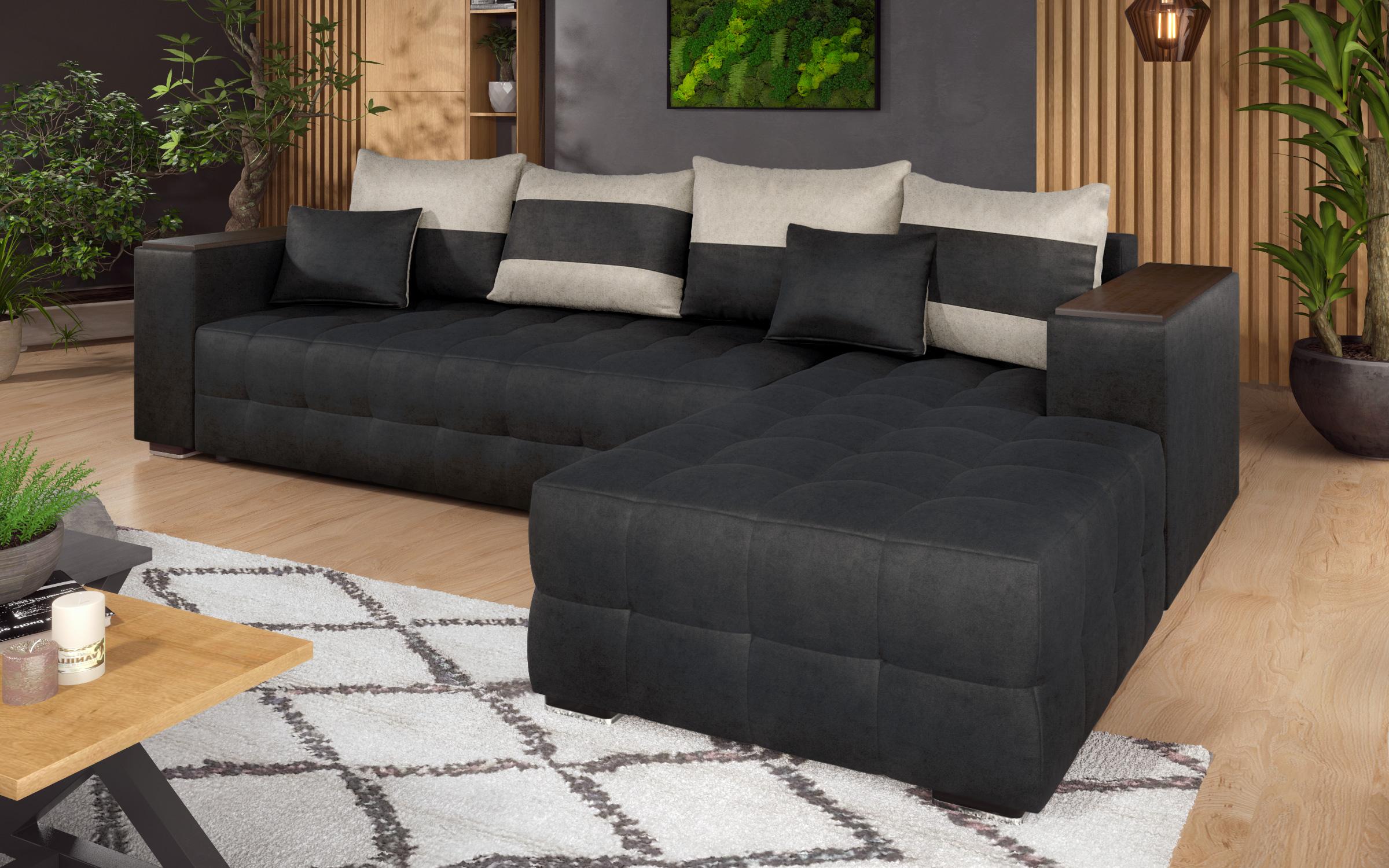 Coltar extensibil Melvin cu  brat mini etajera, negru + bej deschis  3