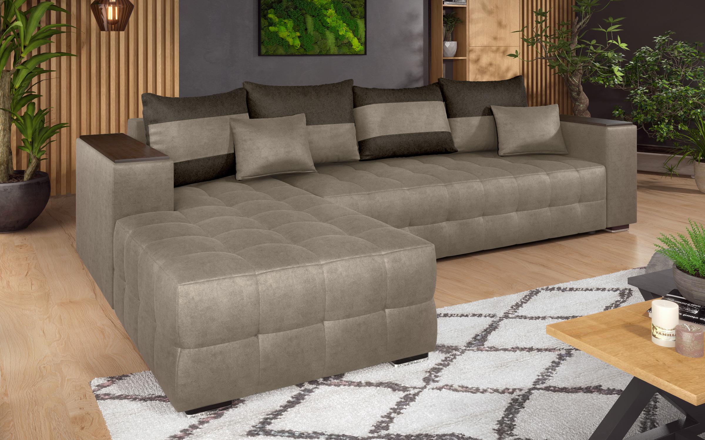 Coltar extensibil Melvin cu  brat mini etajera, bej inchis + maro inchis  3