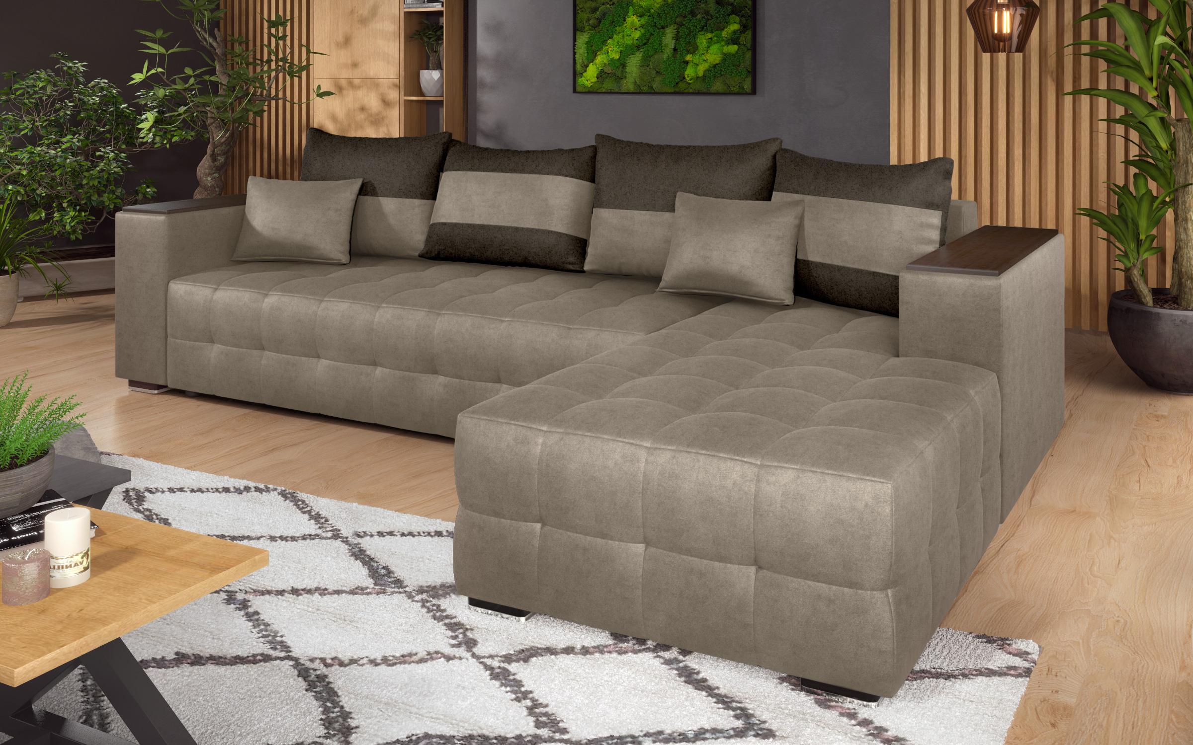 Coltar extensibil Melvin cu  brat mini etajera, bej inchis + maro inchis  3