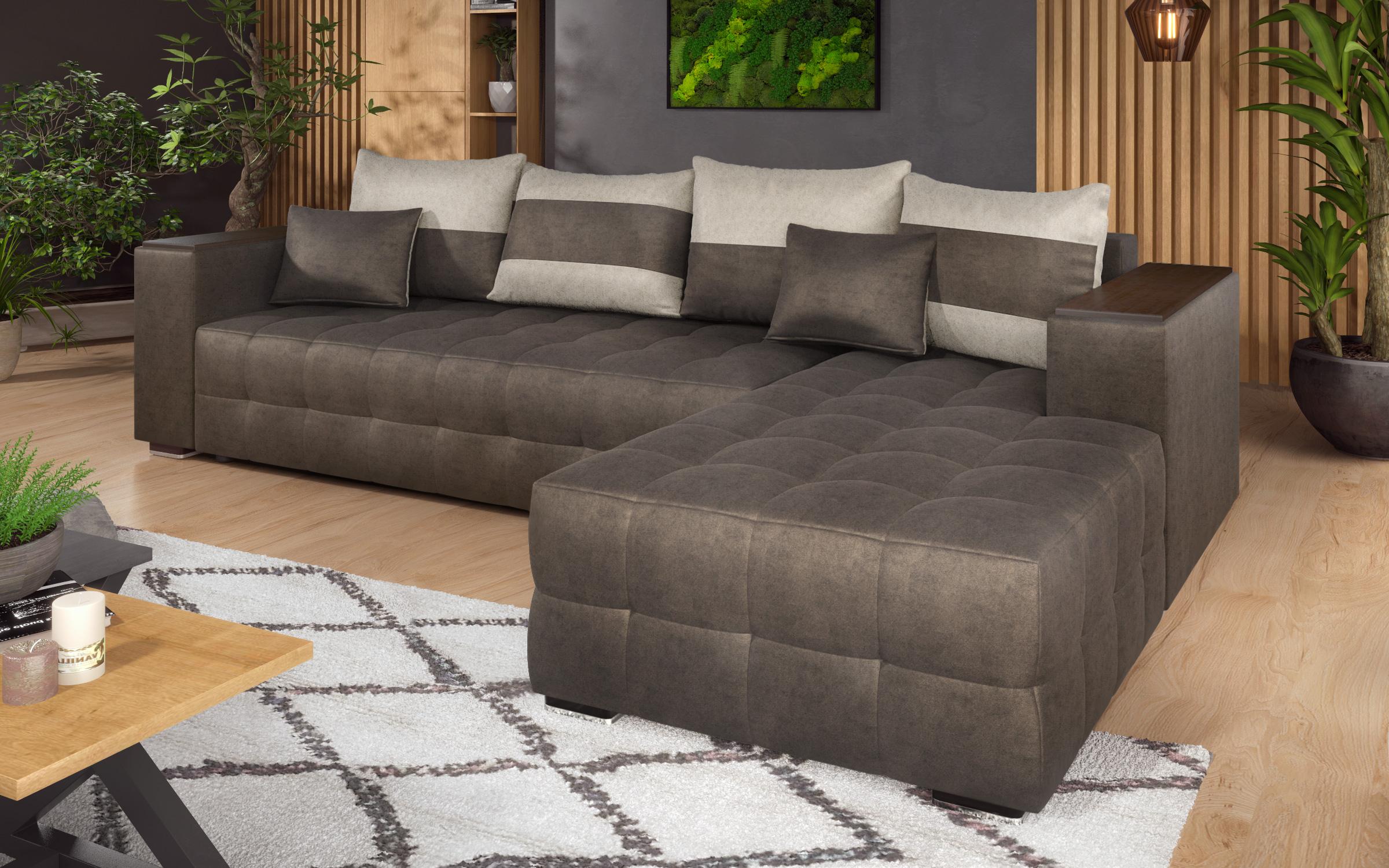 Coltar extensibil Melvin cu  brat mini etajera, maro inchis + bej deschis  3