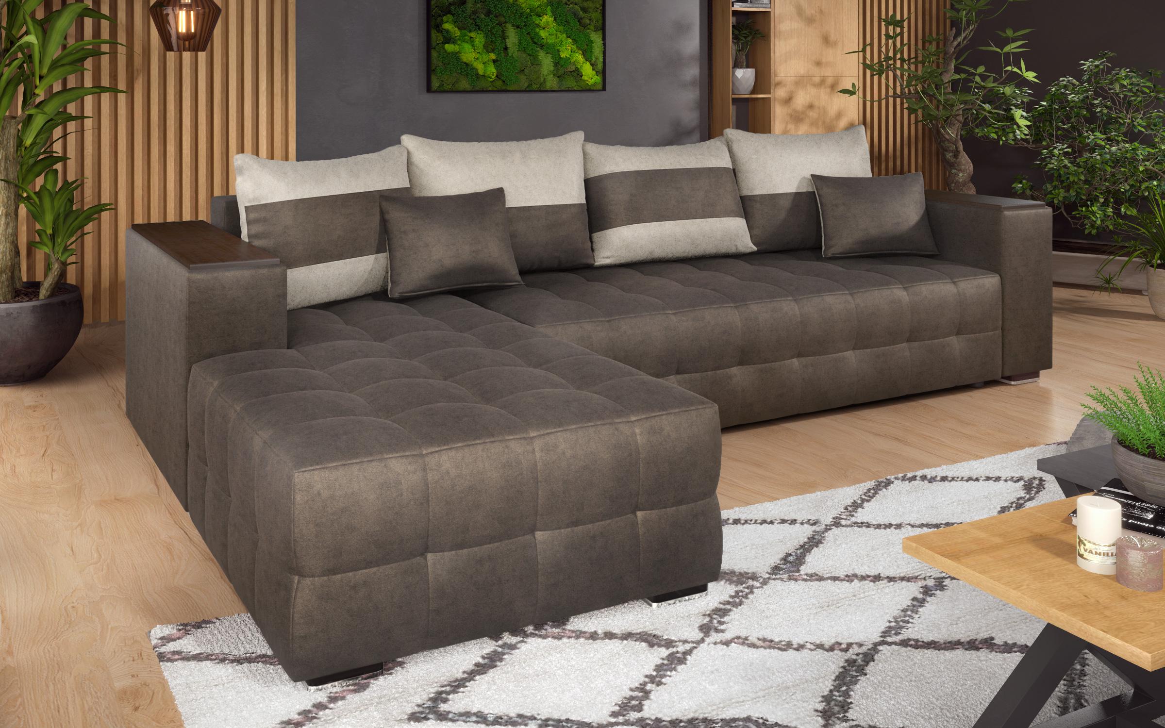 Coltar extensibil Melvin cu  brat mini etajera, maro inchis + bej deschis  3