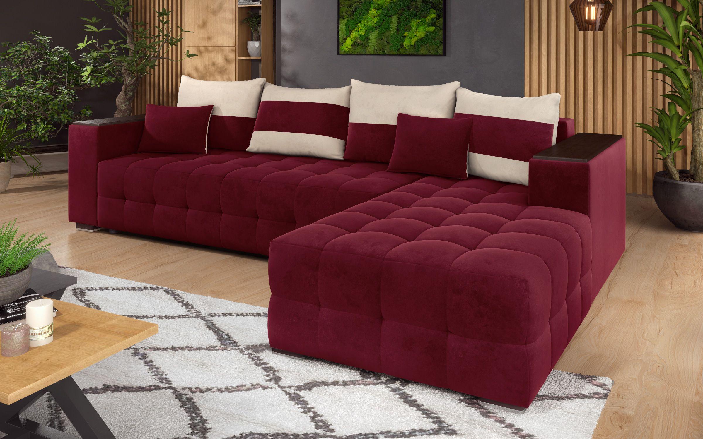Coltar Melvin cu sezlong + brat mini etajera, bordo + bej deschis  5
