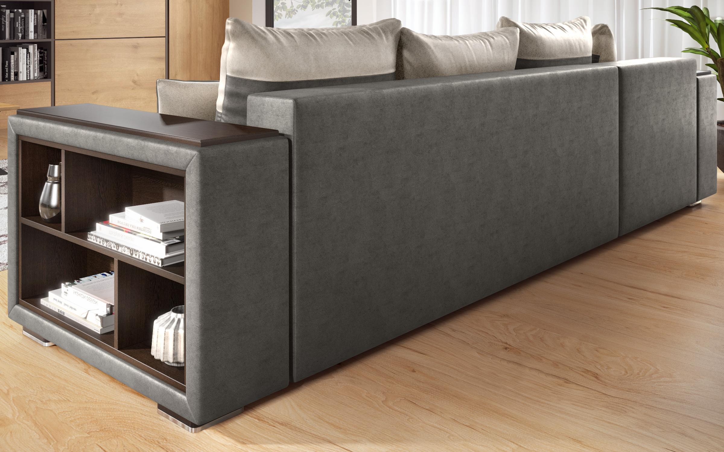 Coltar extensibil Melvin cu  brat mini etajera, gri + bej deschis  4