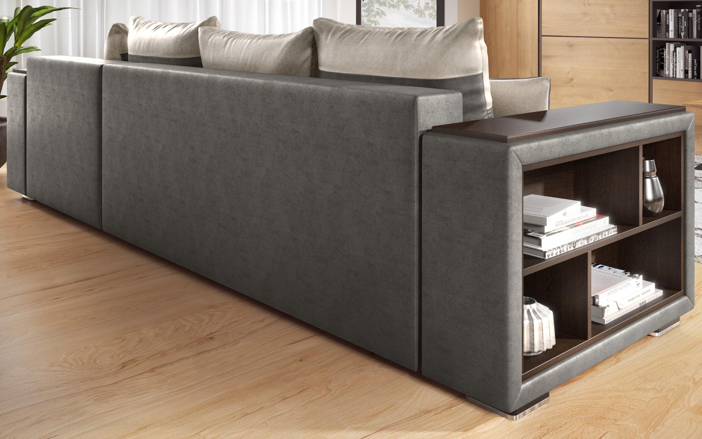 Coltar extensibil Melvin cu  brat mini etajera, gri + bej deschis  4