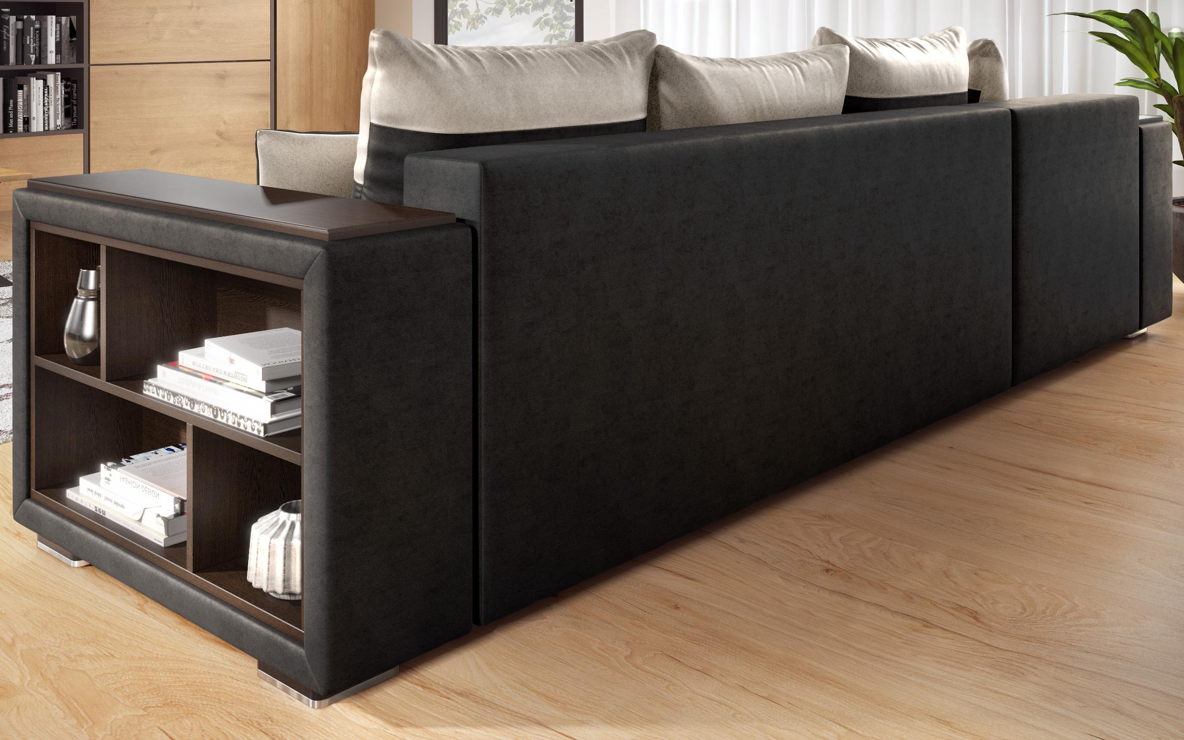Coltar extensibil Melvin cu  brat mini etajera, negru + bej deschis  4
