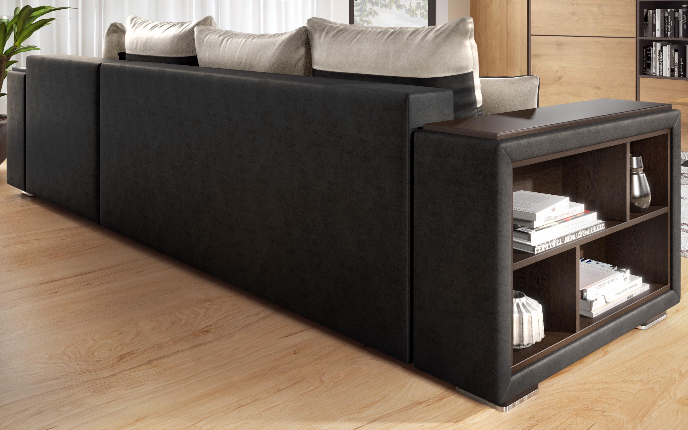 Coltar extensibil Melvin cu  brat mini etajera, negru + bej deschis  4