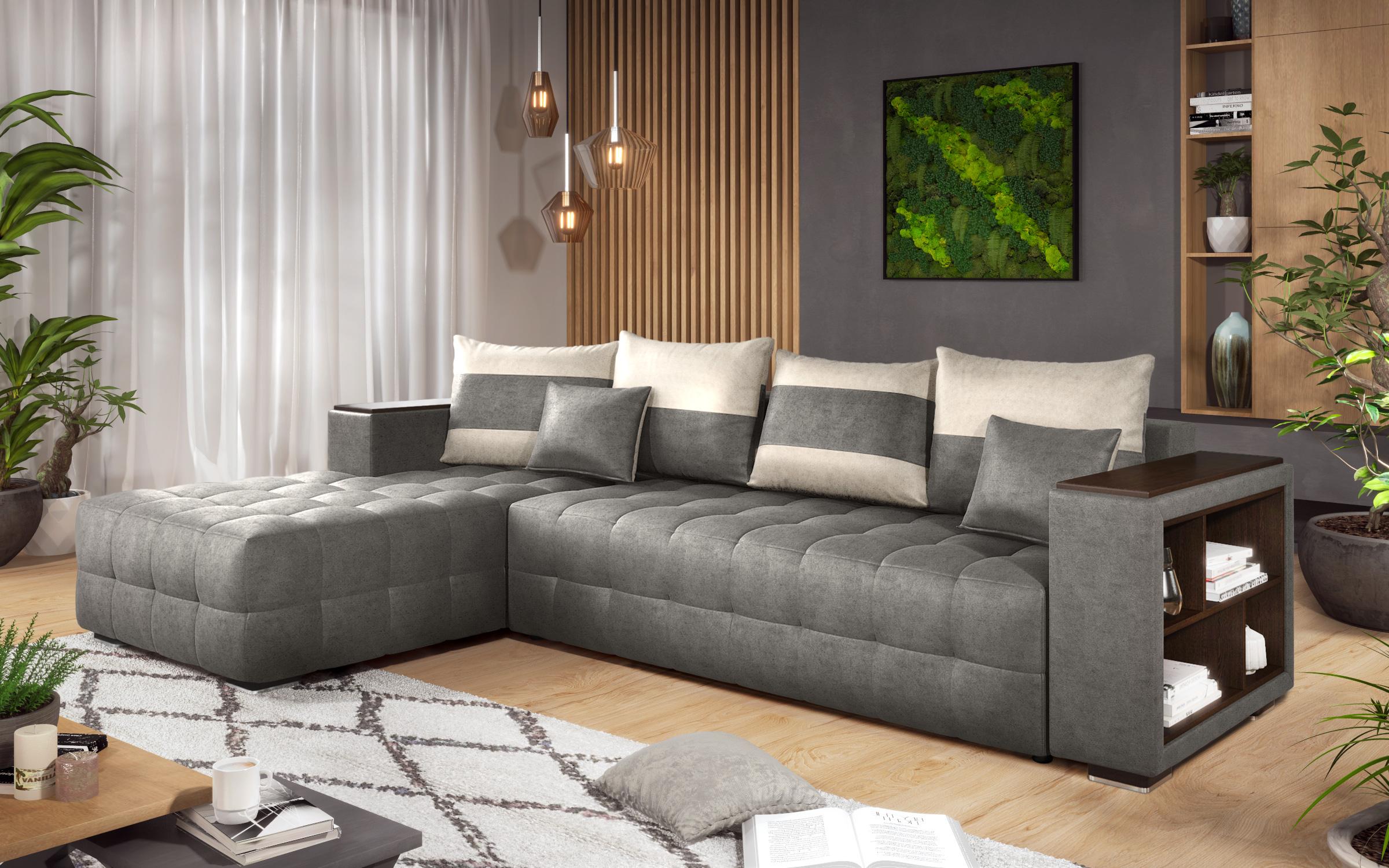 Coltar extensibil Melvin cu  brat mini etajera, gri + bej deschis  5