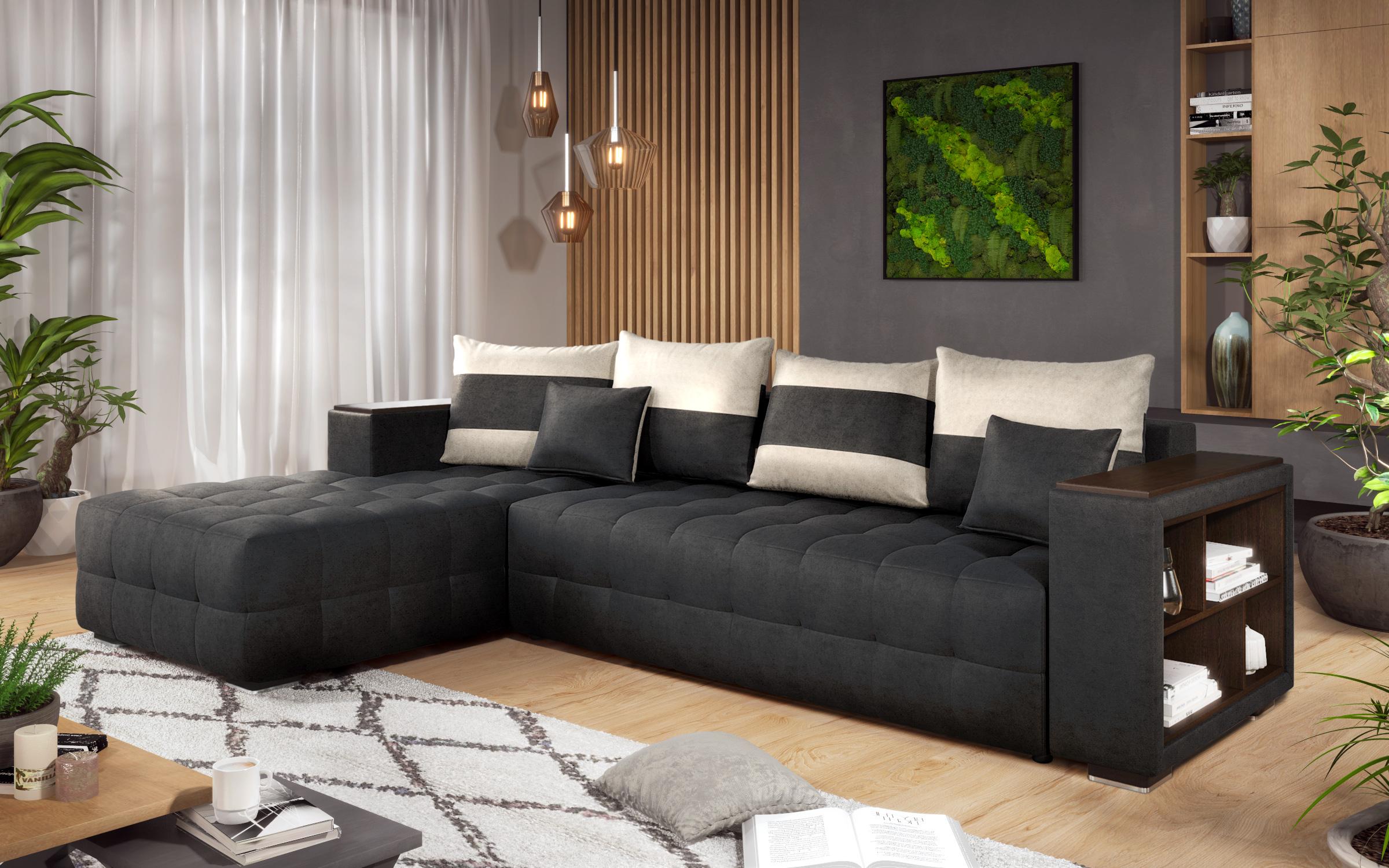Coltar extensibil Melvin cu  brat mini etajera, negru + bej deschis  5