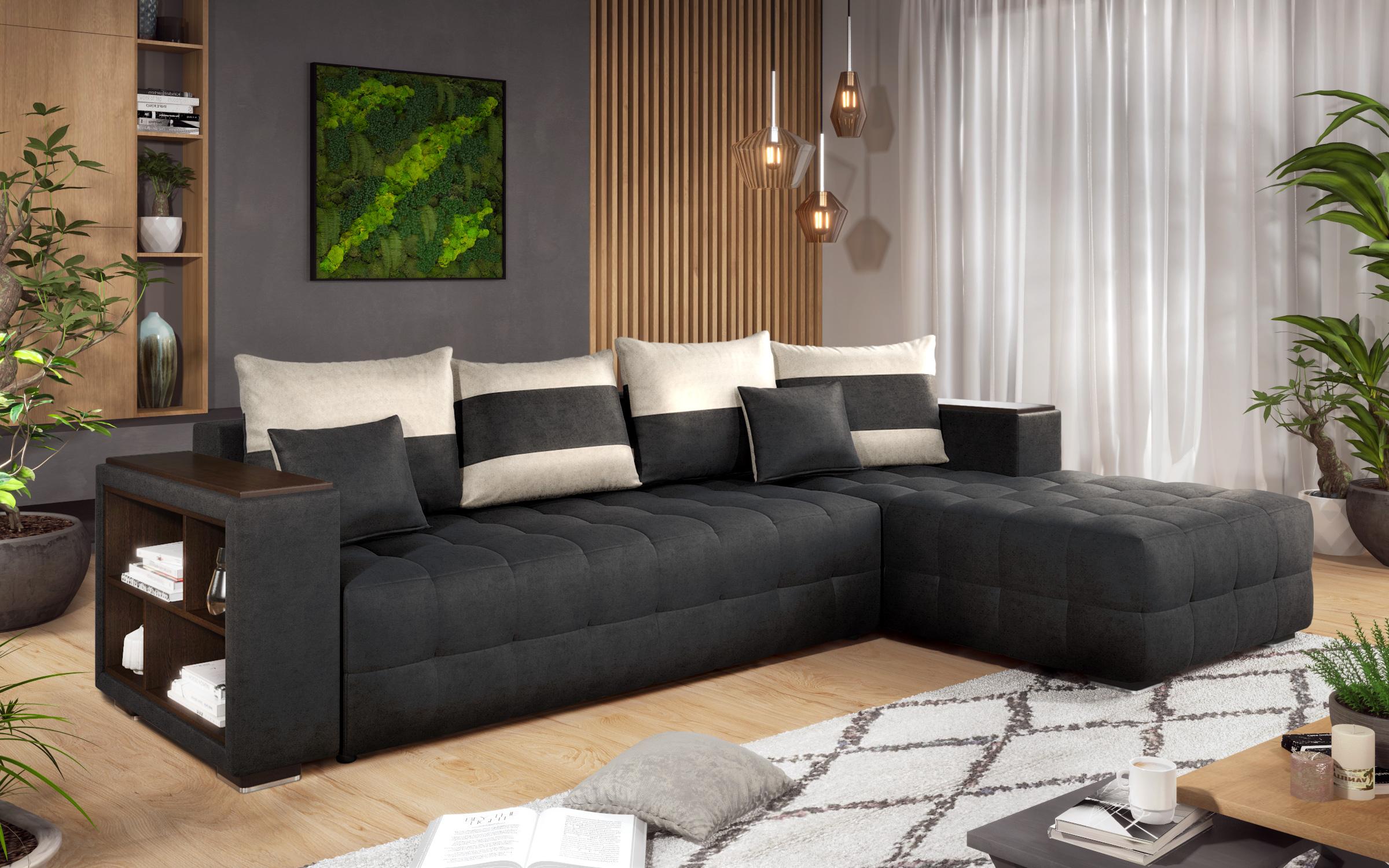 Coltar extensibil Melvin cu  brat mini etajera, negru + bej deschis  5