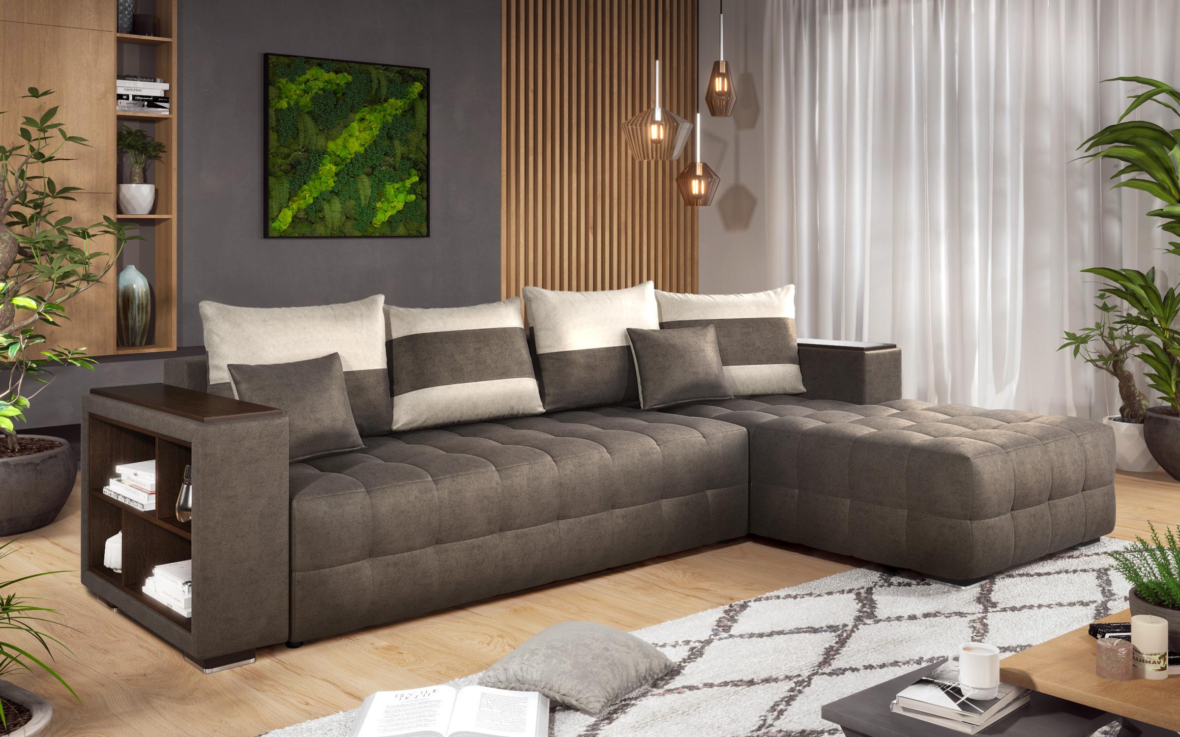 Coltar extensibil Melvin cu  brat mini etajera, maro inchis + bej deschis  5