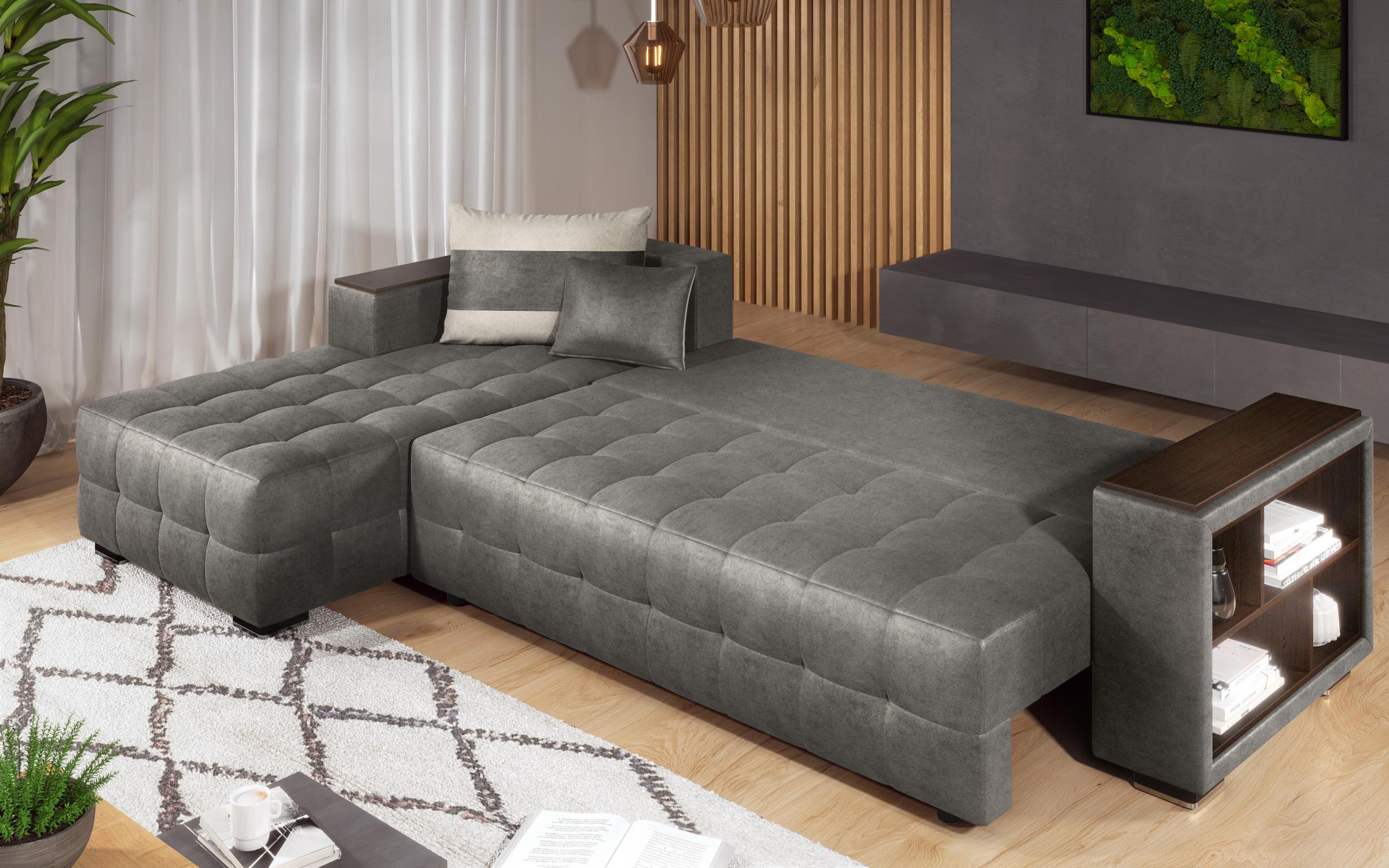 Coltar extensibil Melvin cu  brat mini etajera, gri + bej deschis  6