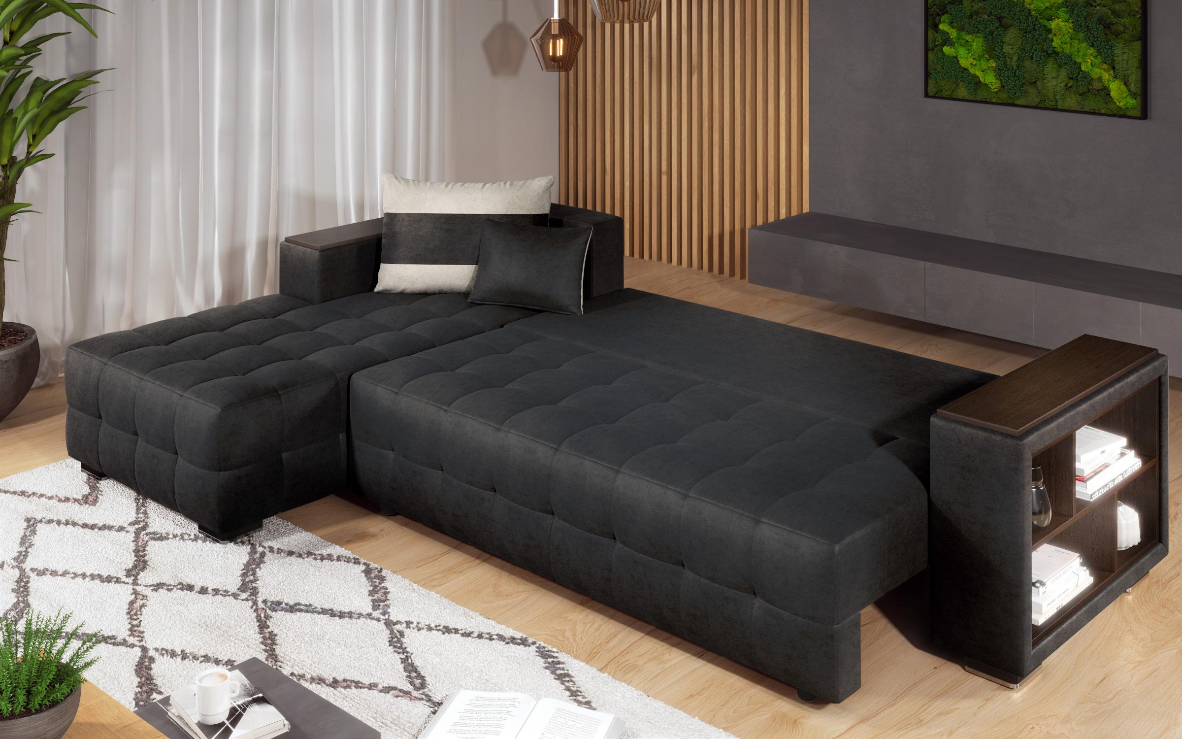 Coltar extensibil Melvin cu  brat mini etajera, negru + bej deschis  6