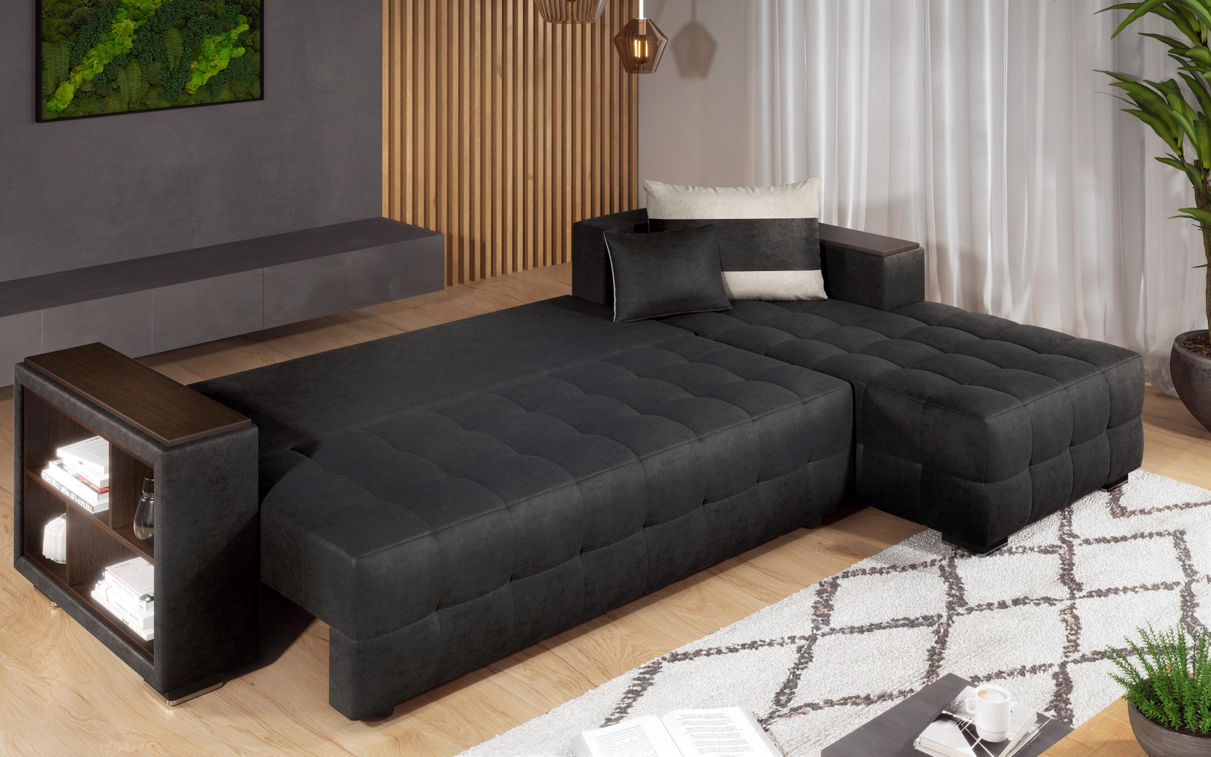 Coltar extensibil Melvin cu  brat mini etajera, negru + bej deschis  6