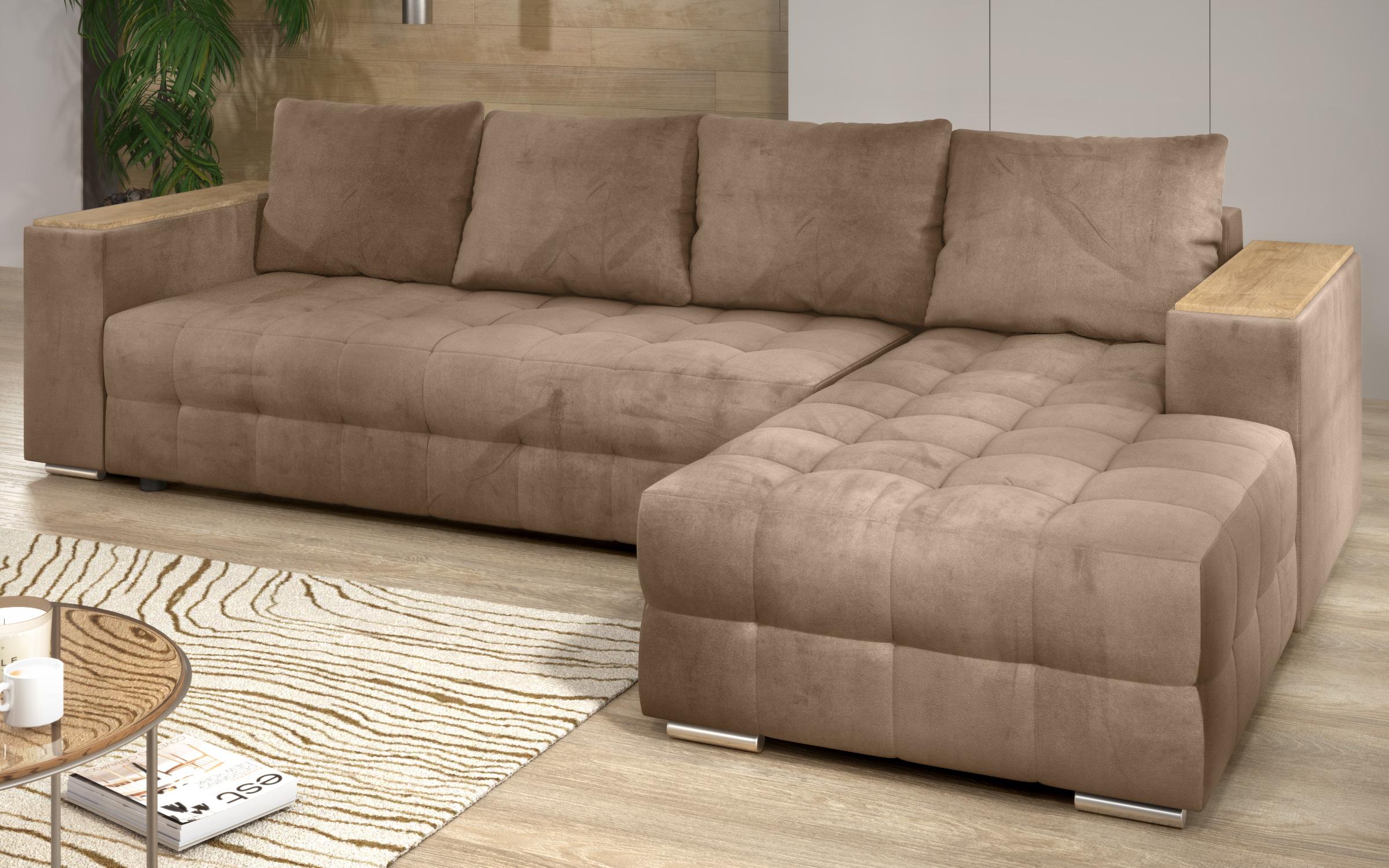 Coltar extensibil Napoli cu brat etajera, maro deschis  4