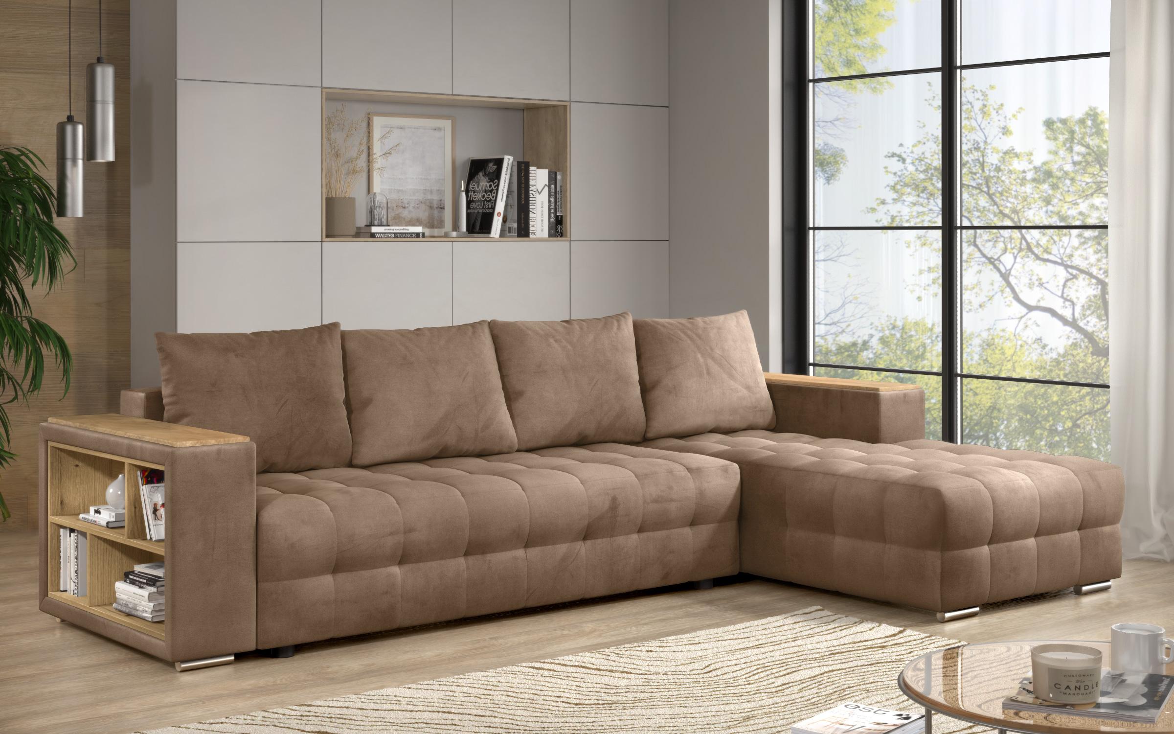 Coltar extensibil Napoli cu brat etajera, maro deschis  3