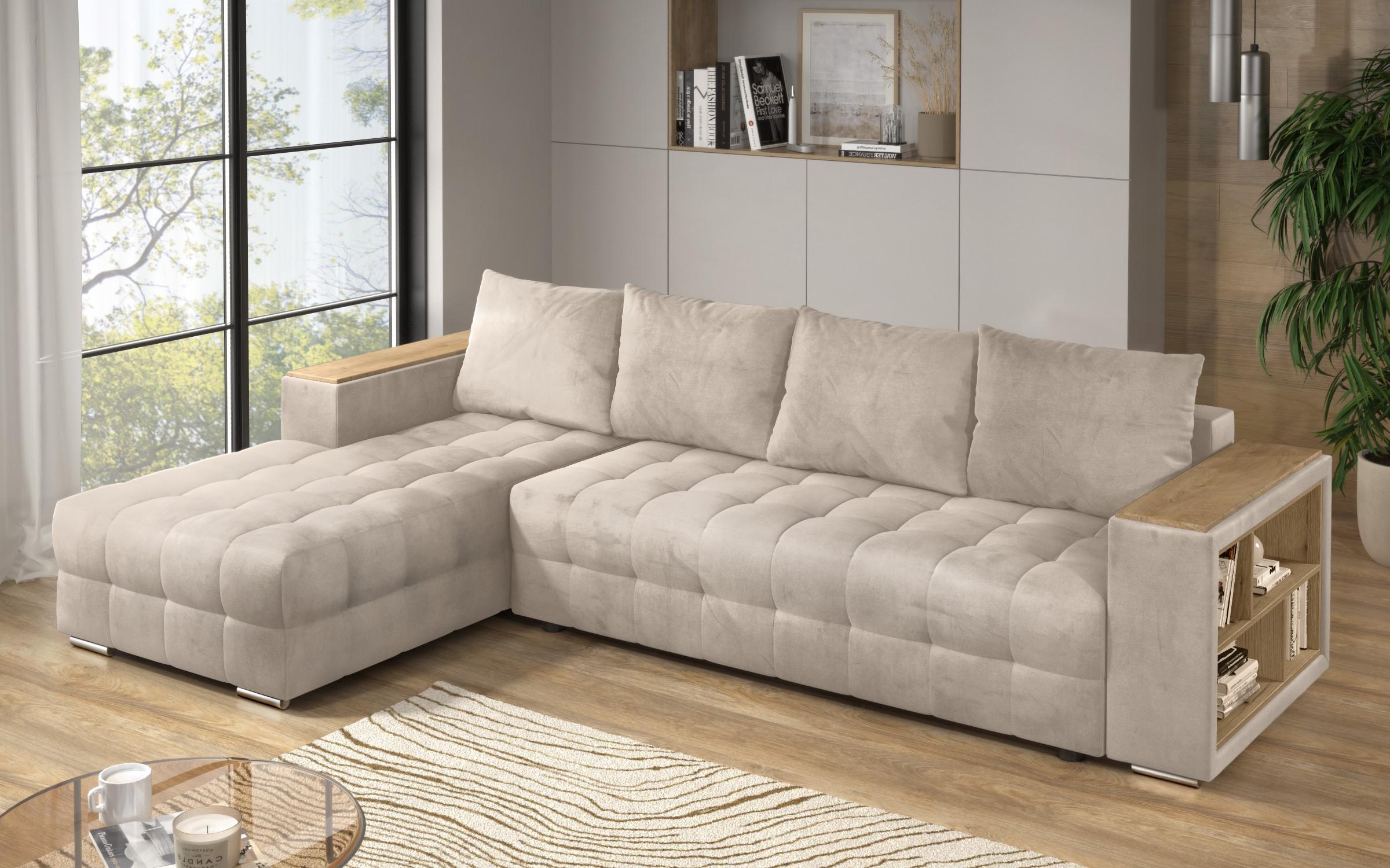 Coltar extensibil Napoli cu brat etajera, bej deschis  5