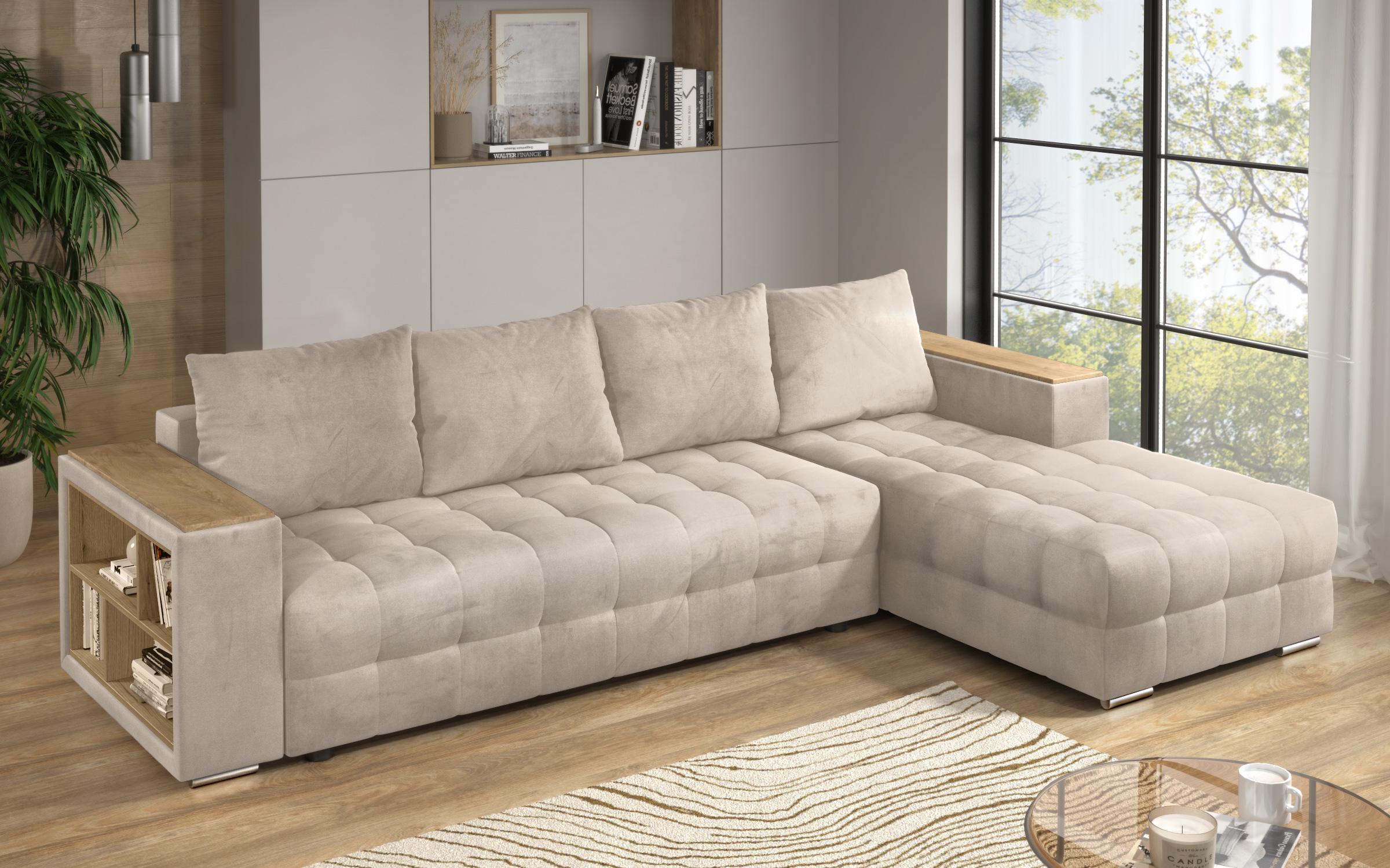 Coltar extensibil Napoli cu brat etajera, bej deschis  4
