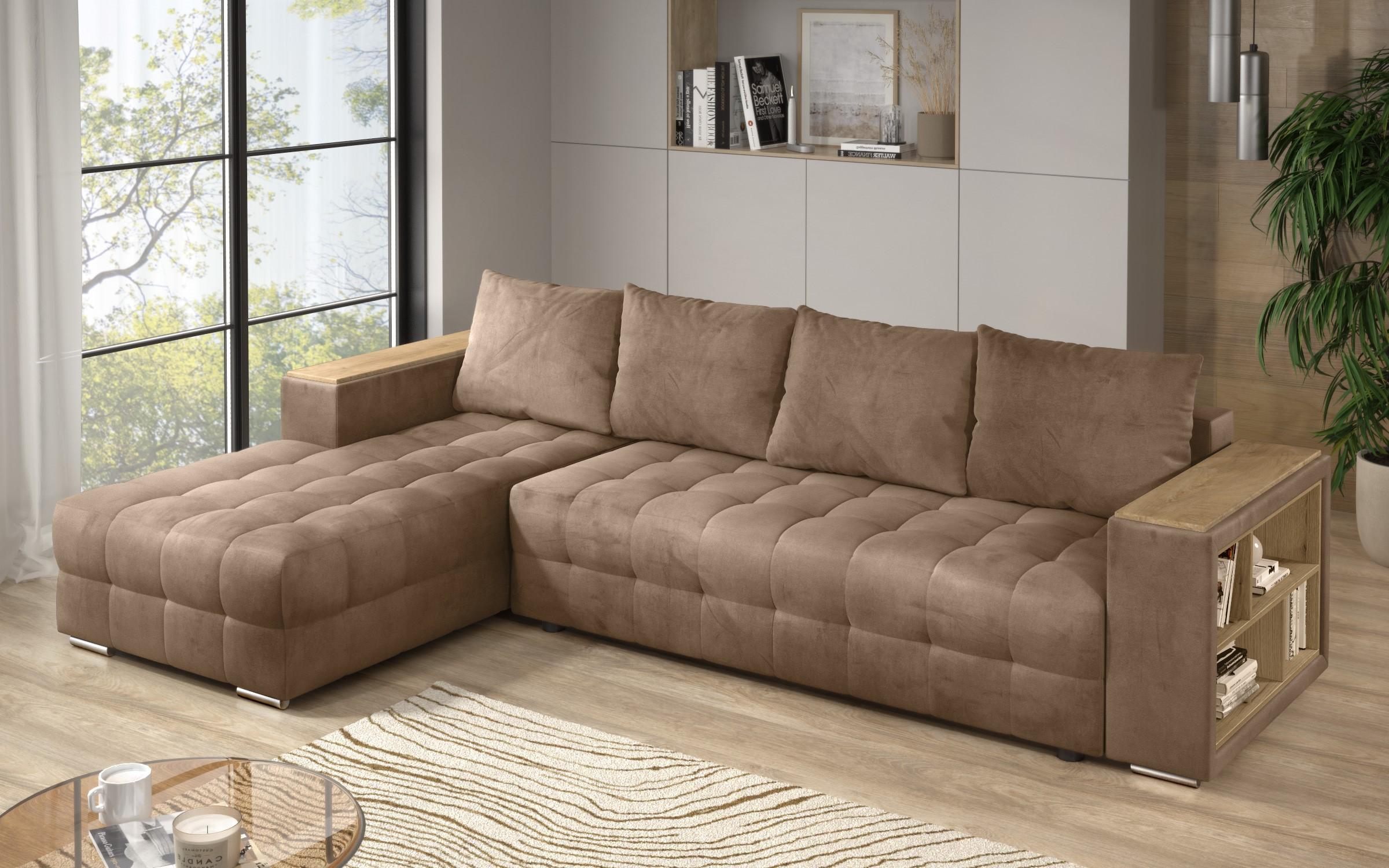 Coltar extensibil Napoli cu brat etajera, maro deschis  5