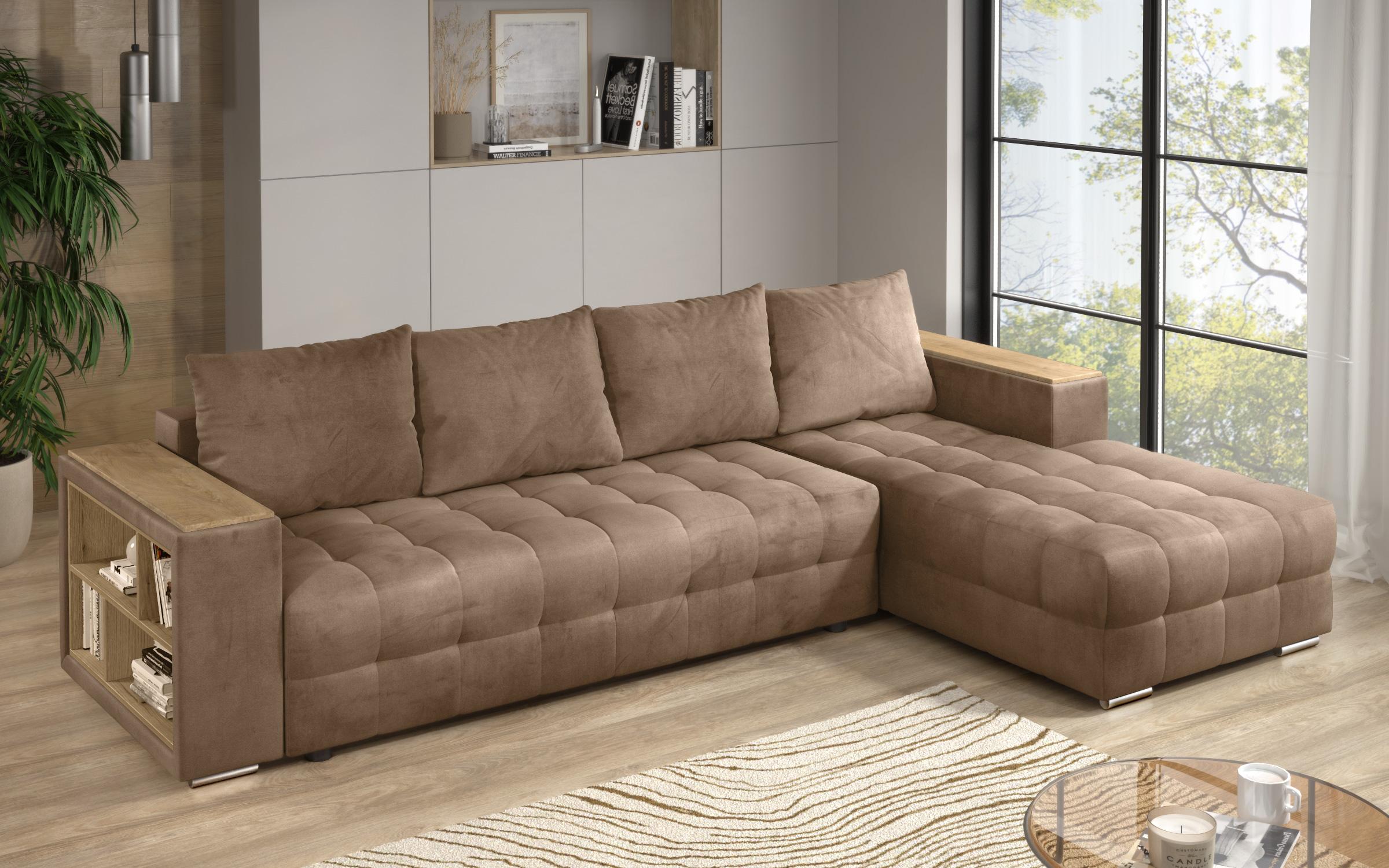 Coltar extensibil Napoli cu brat etajera, maro deschis  5
