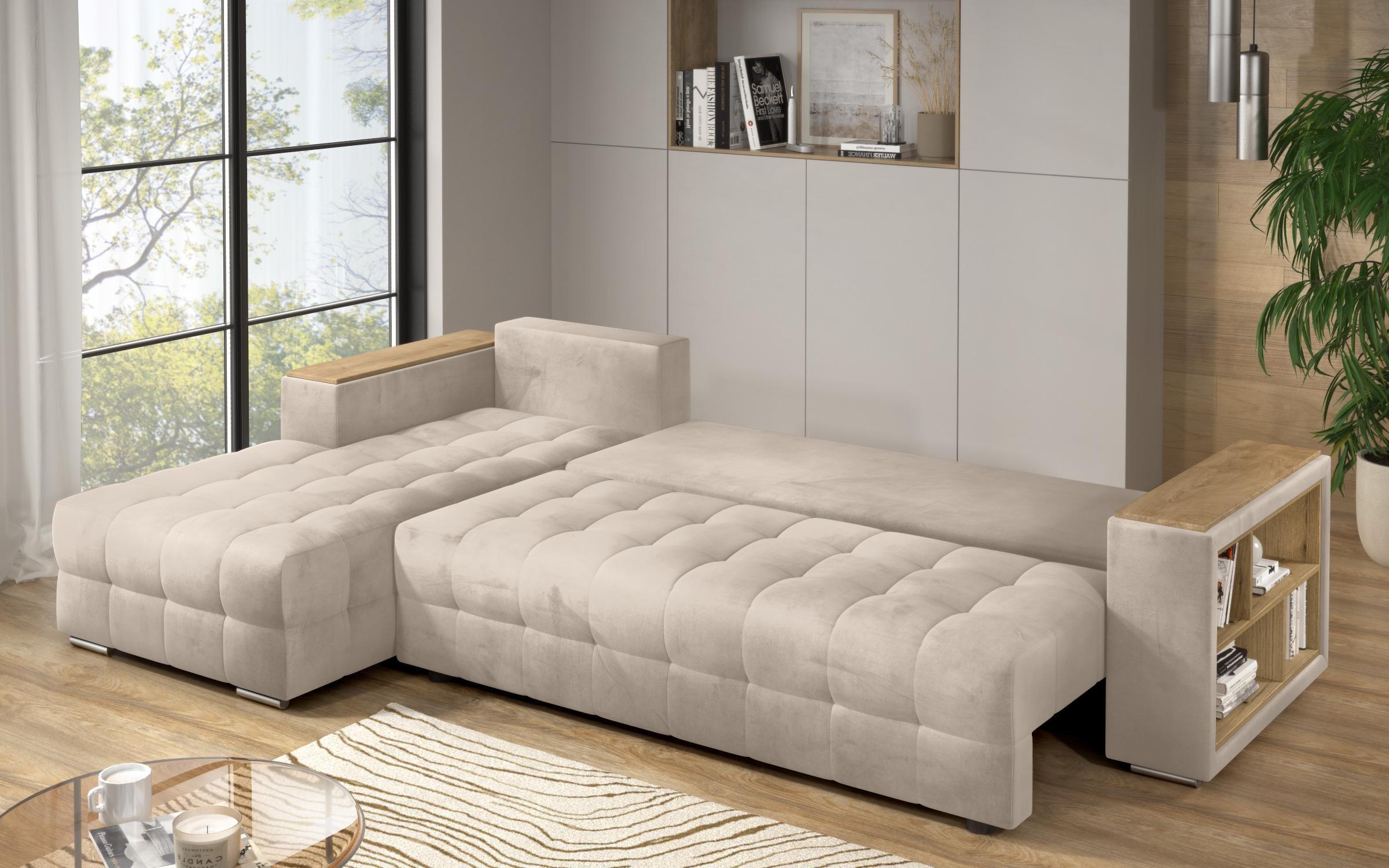 Coltar extensibil Napoli cu brat etajera, bej deschis  9