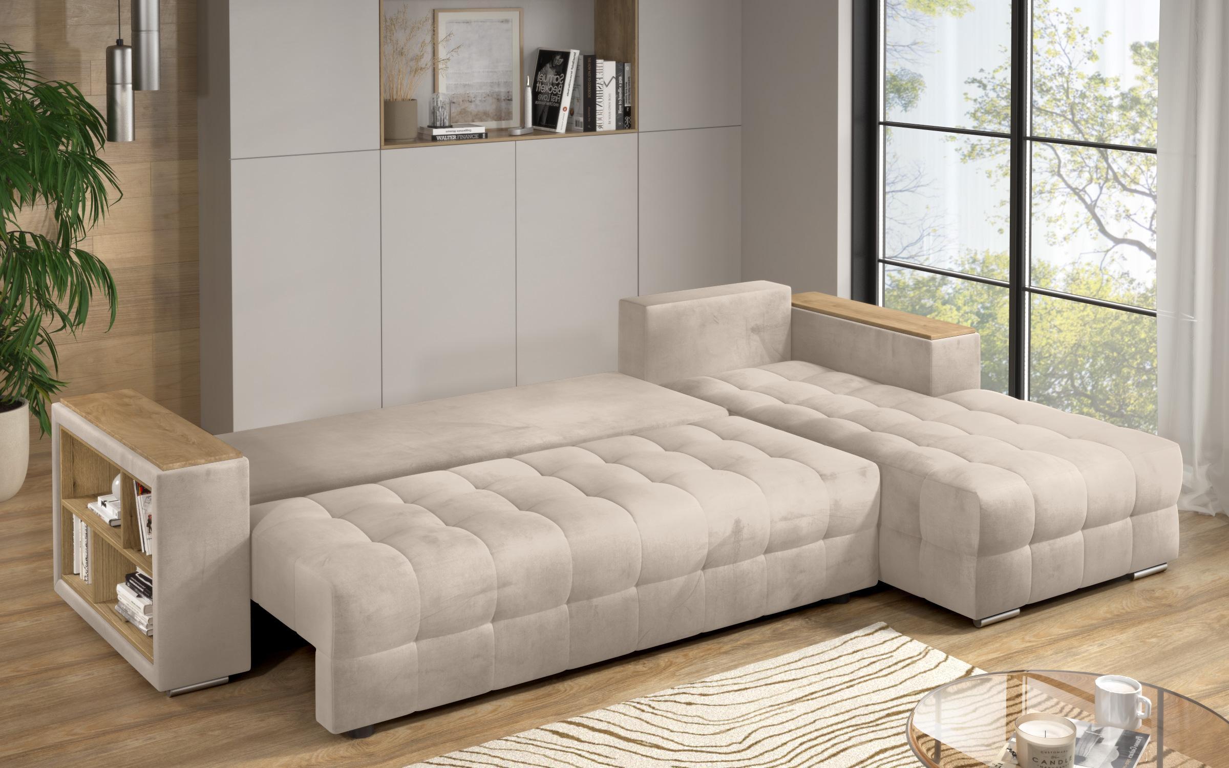 Coltar extensibil Napoli cu brat etajera, bej deschis  9