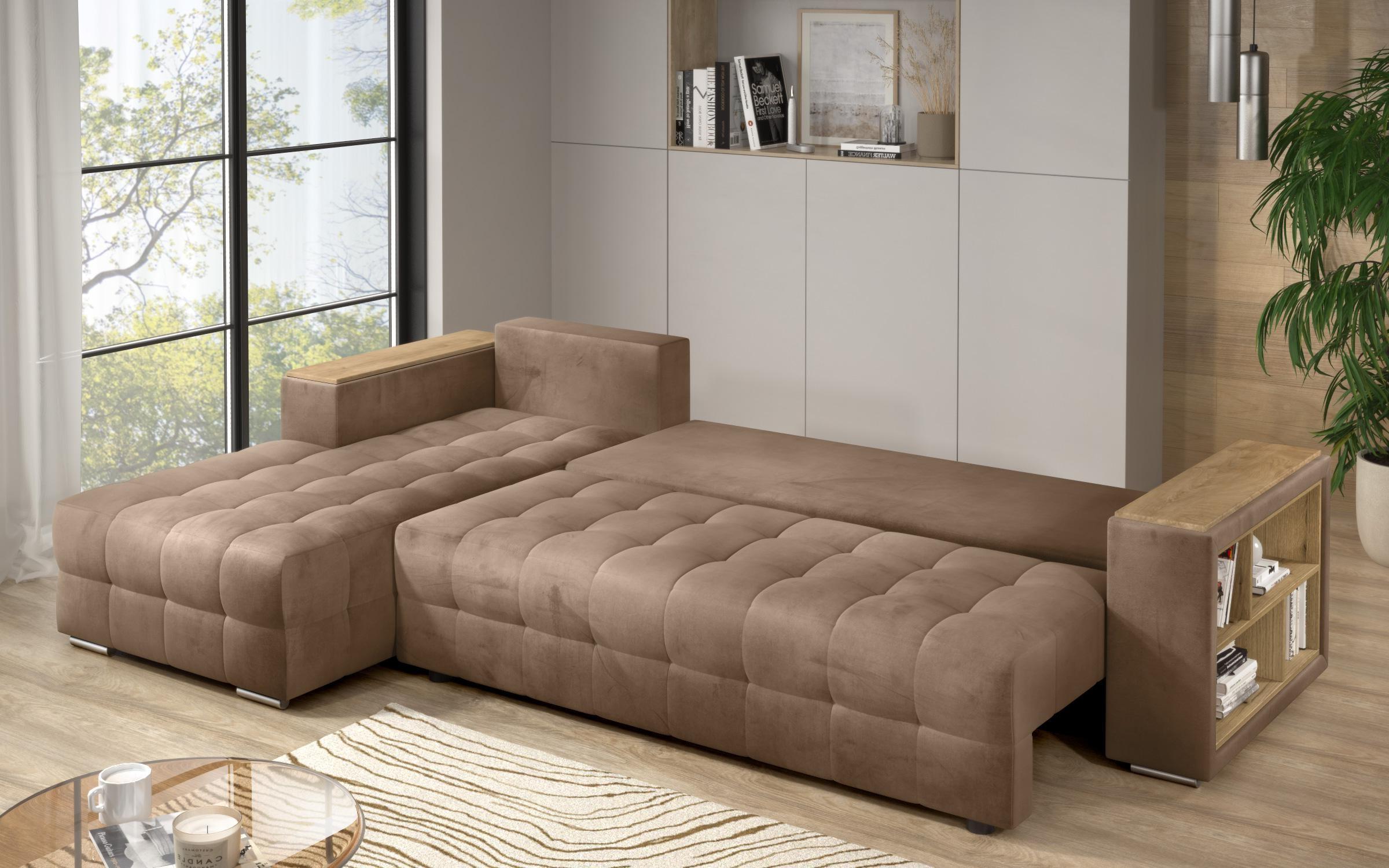 Coltar extensibil Napoli cu brat etajera, maro deschis  9