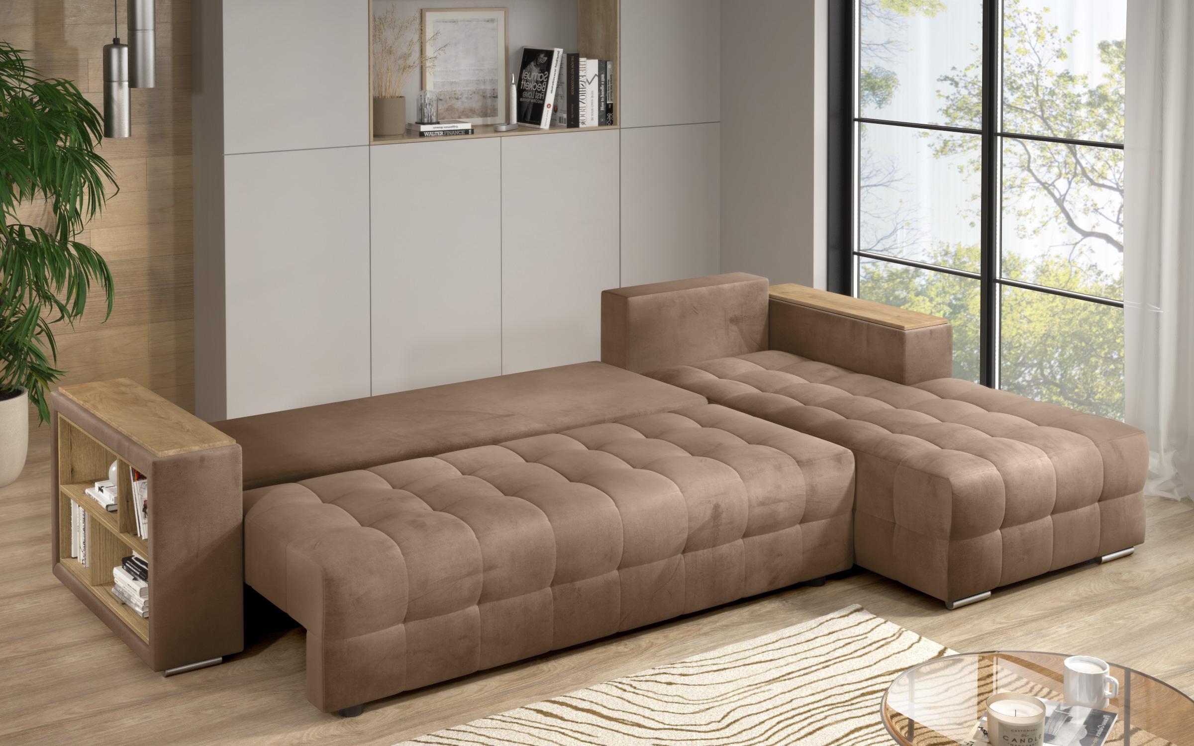 Coltar extensibil Napoli cu brat etajera, maro deschis  9