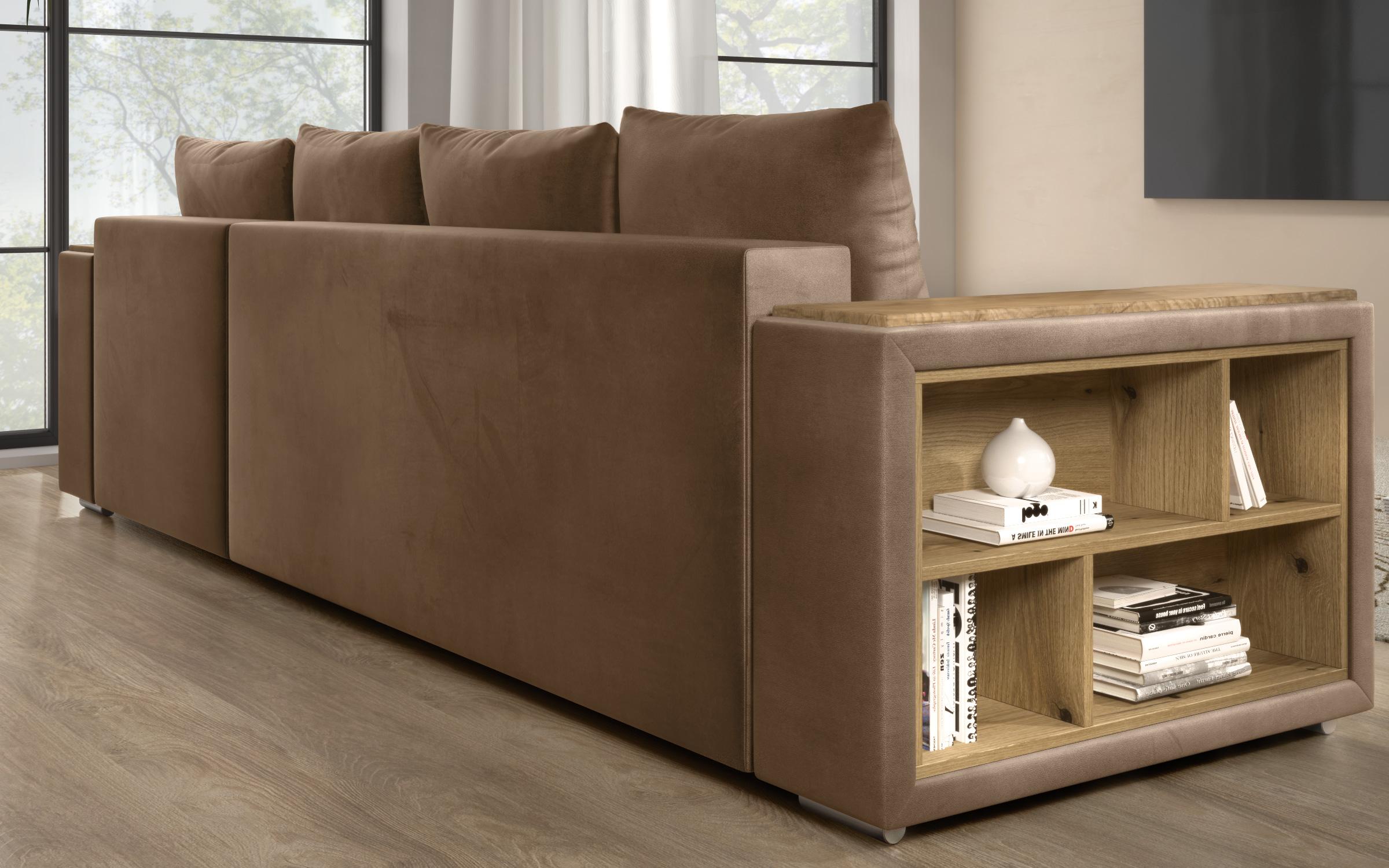 Coltar extensibil Napoli cu brat etajera, maro deschis  6