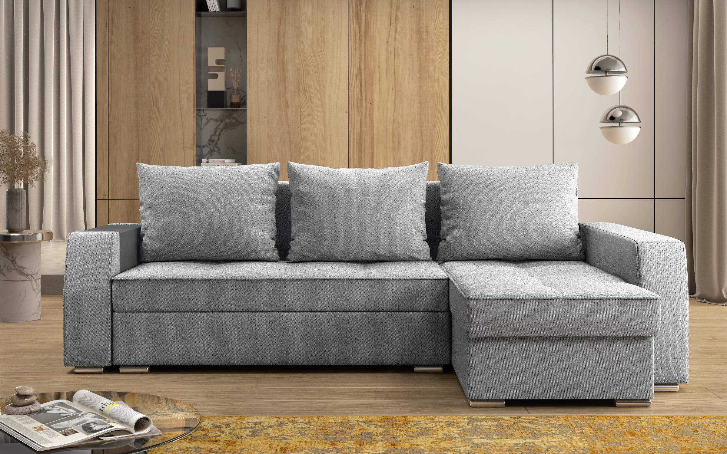 Coltar extensibil Navaro + brat mini etajera, alb-negru melange  1