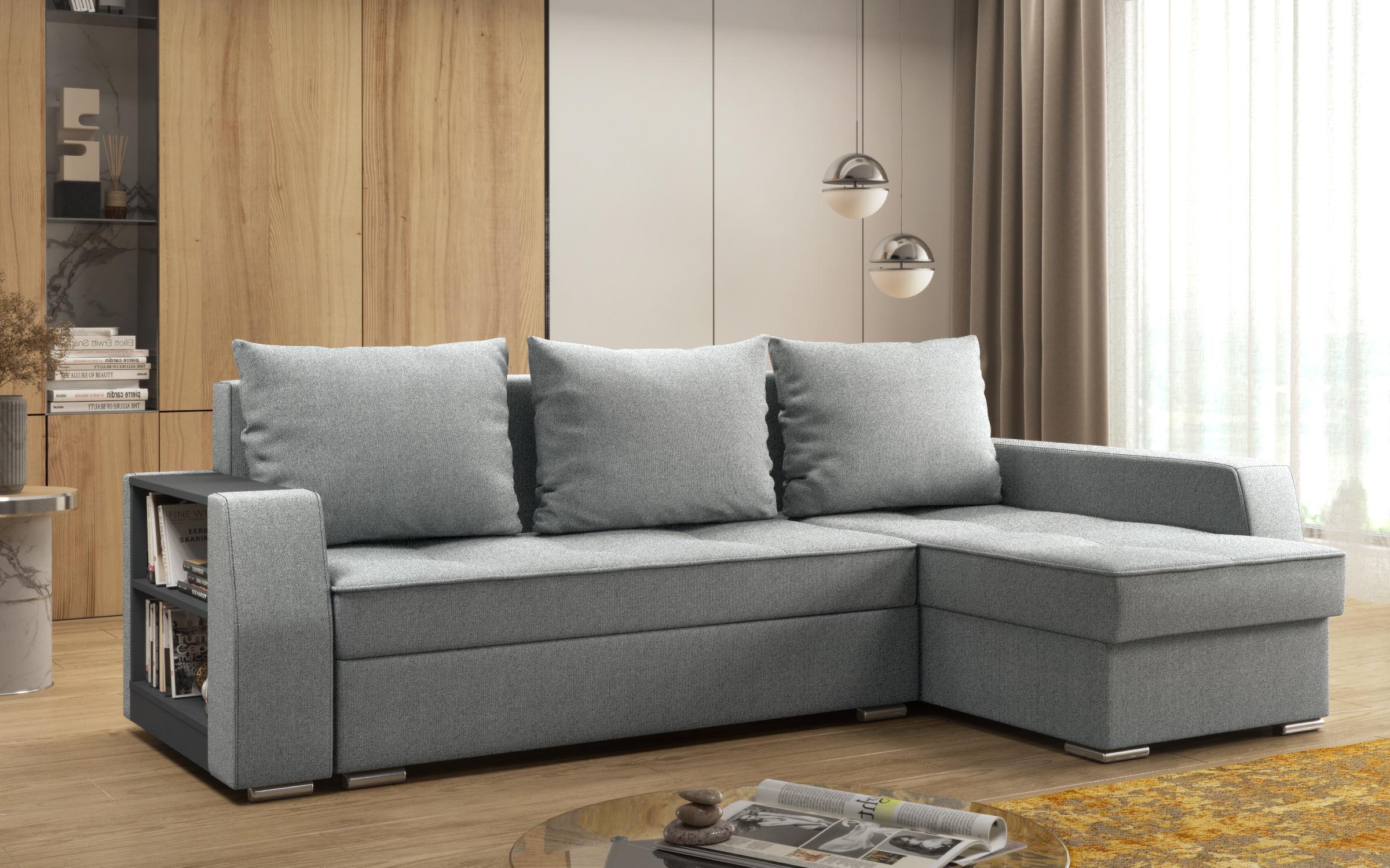 Coltar extensibil Navaro + brat mini etajera, alb-negru melange  3