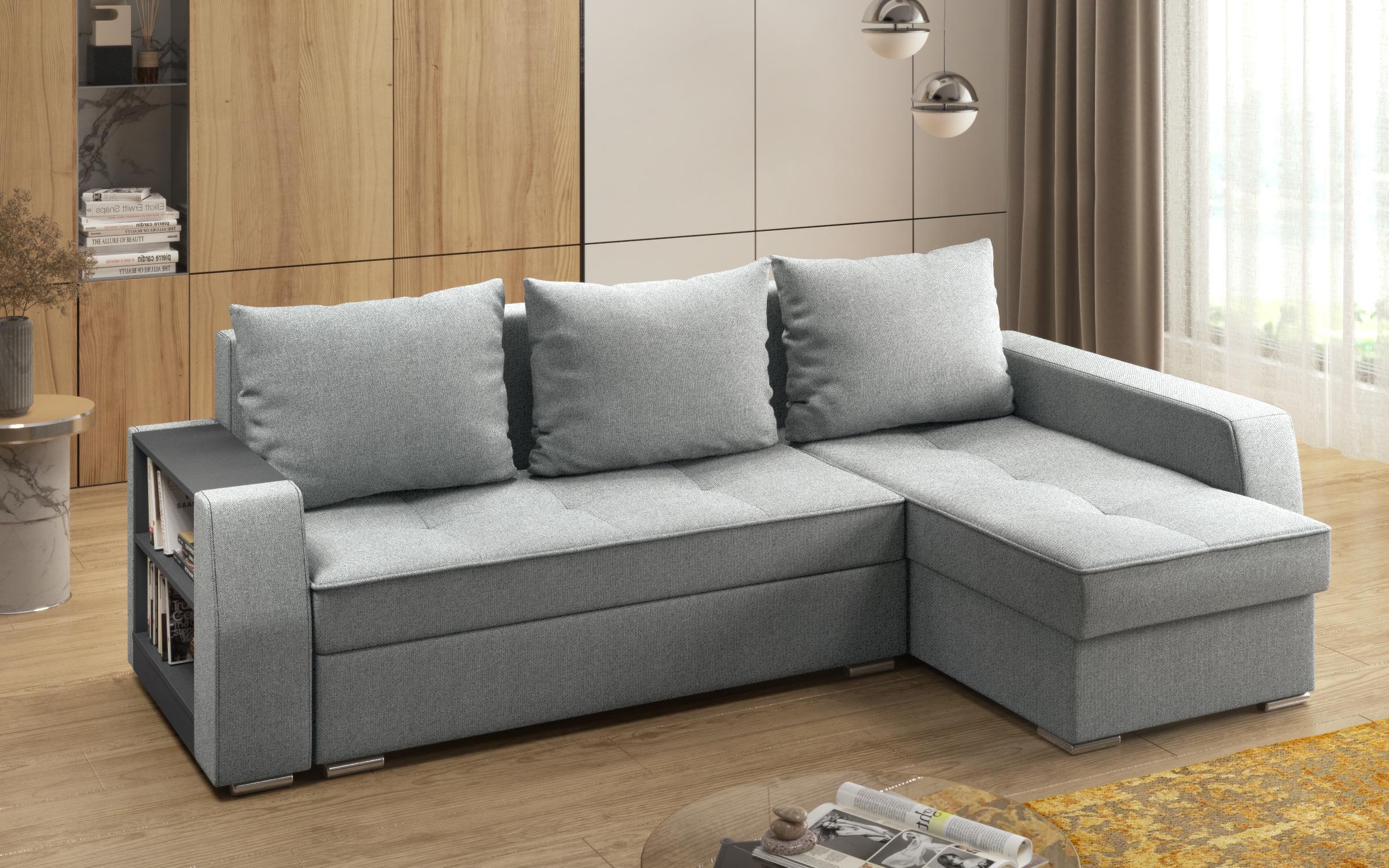 Coltar extensibil Navaro + brat mini etajera, alb-negru melange  4