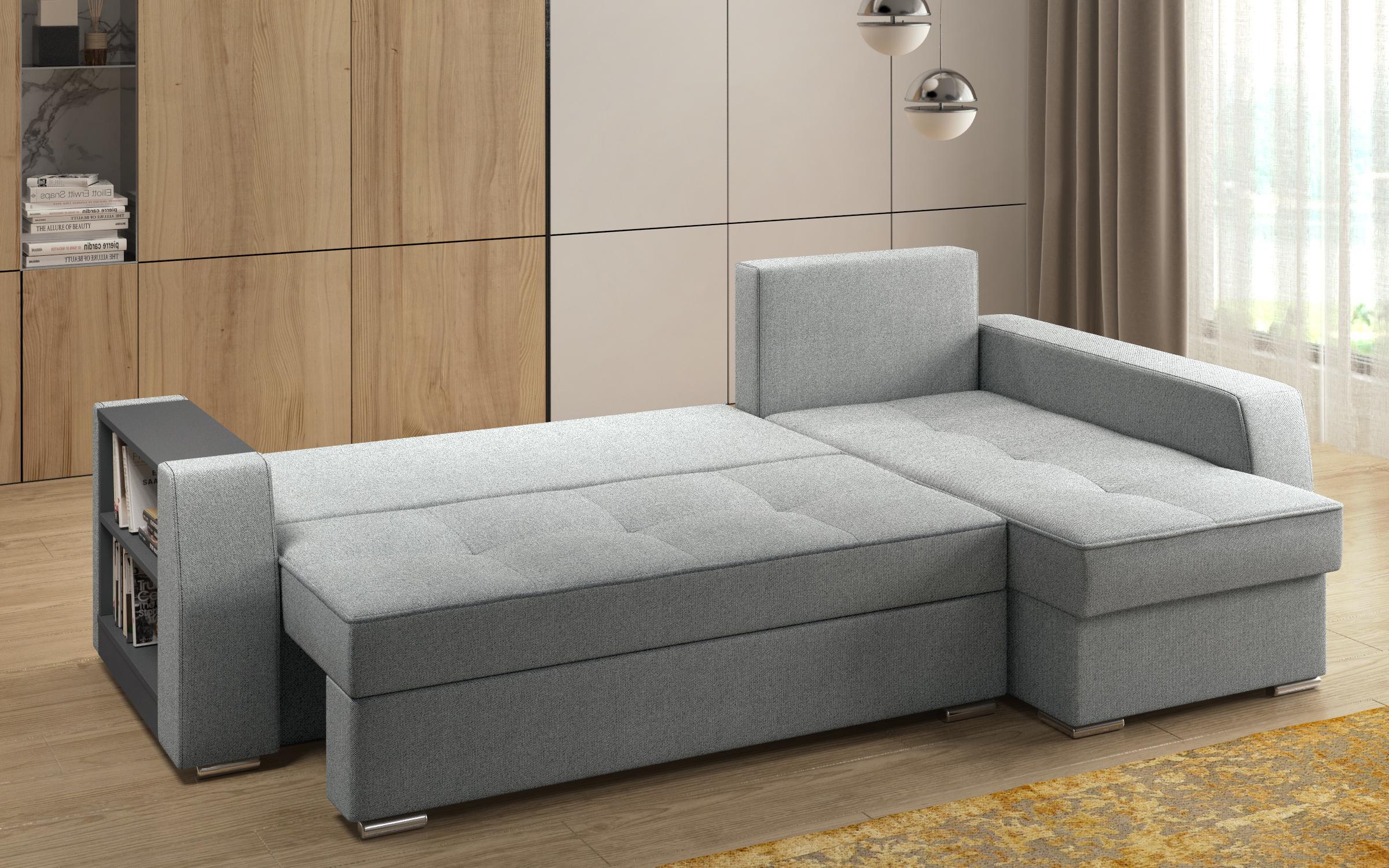 Coltar extensibil Navaro + brat mini etajera, alb-negru melange  6