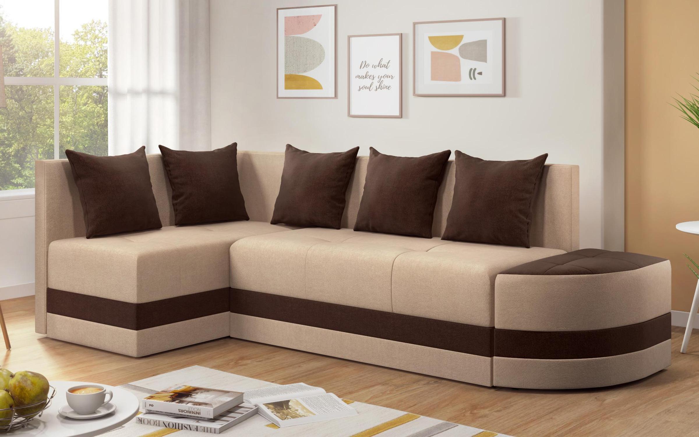 Раскладной диван Виллиан S, бежевый + коричневый  1