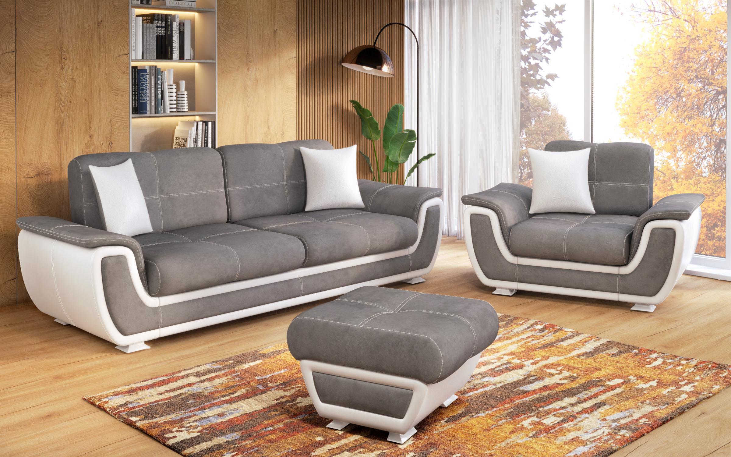 Canapea extensibila Princess II + mecanism click-clack, gri + piele alba  8