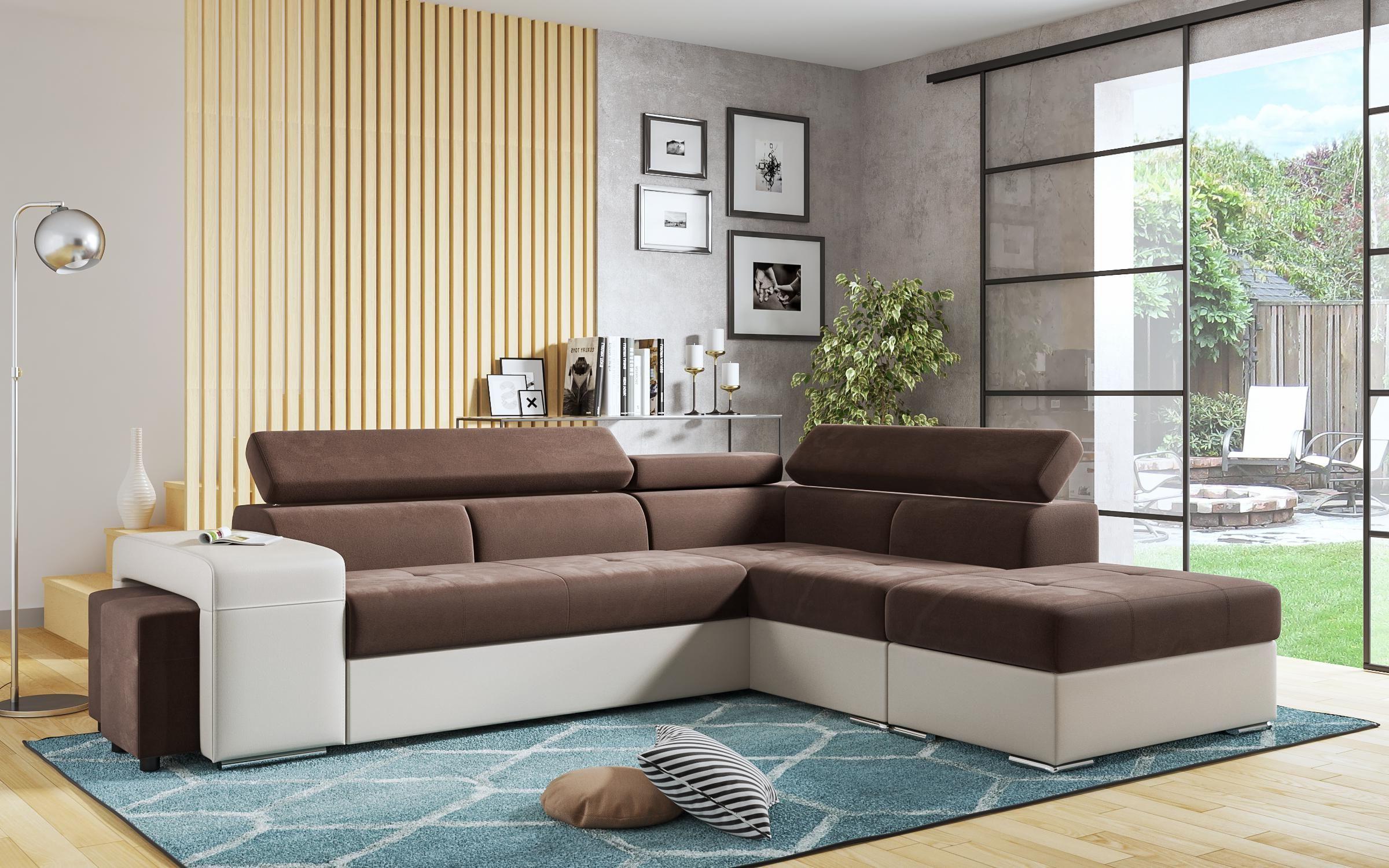 Coltar extensibil Amirei + 2 taburete, maro + piele bej  3