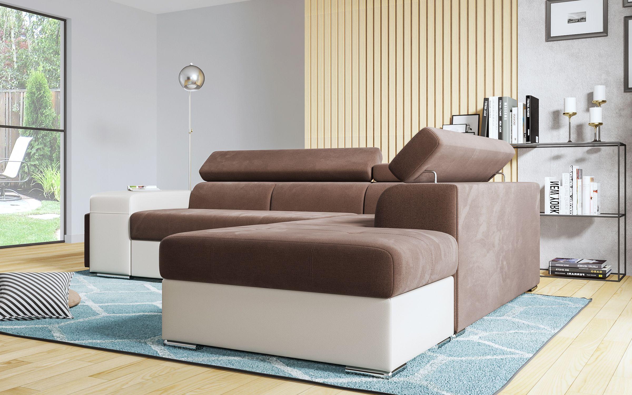 Coltar extensibil Amirei + 2 taburete, maro + piele bej  4