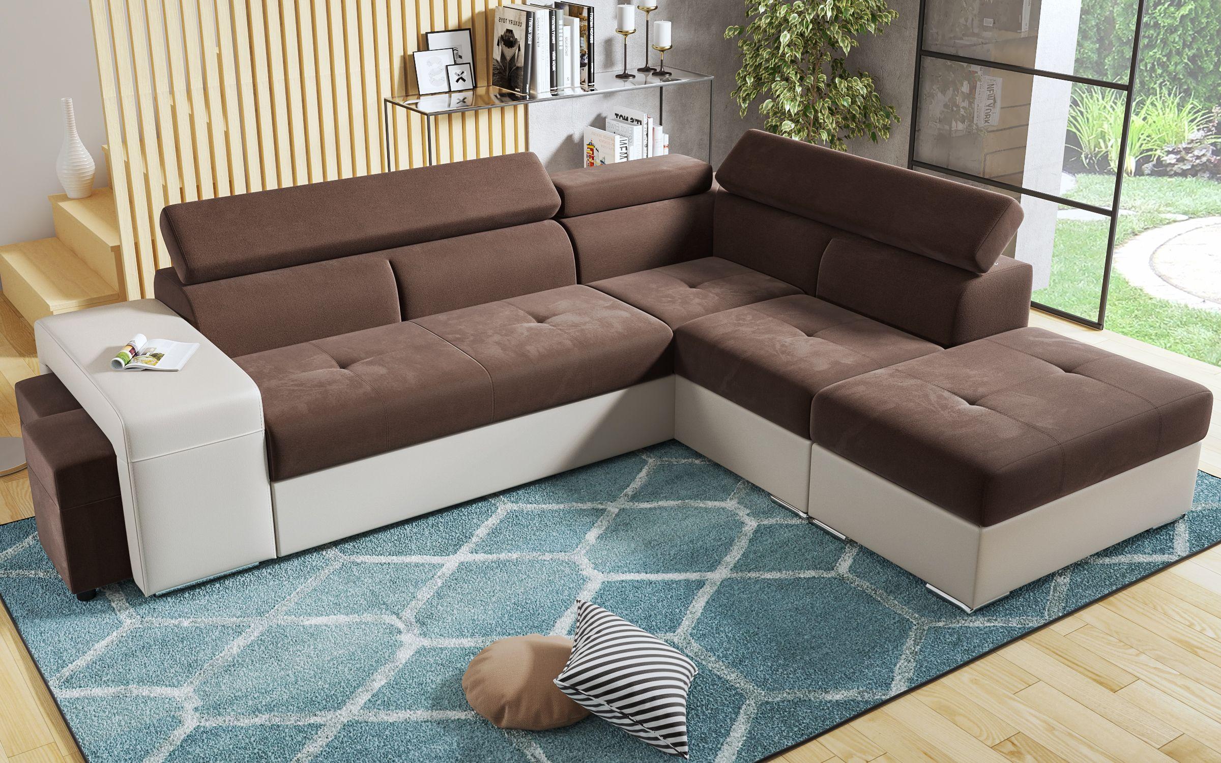 Coltar extensibil Amirei + 2 taburete, maro + piele bej  6