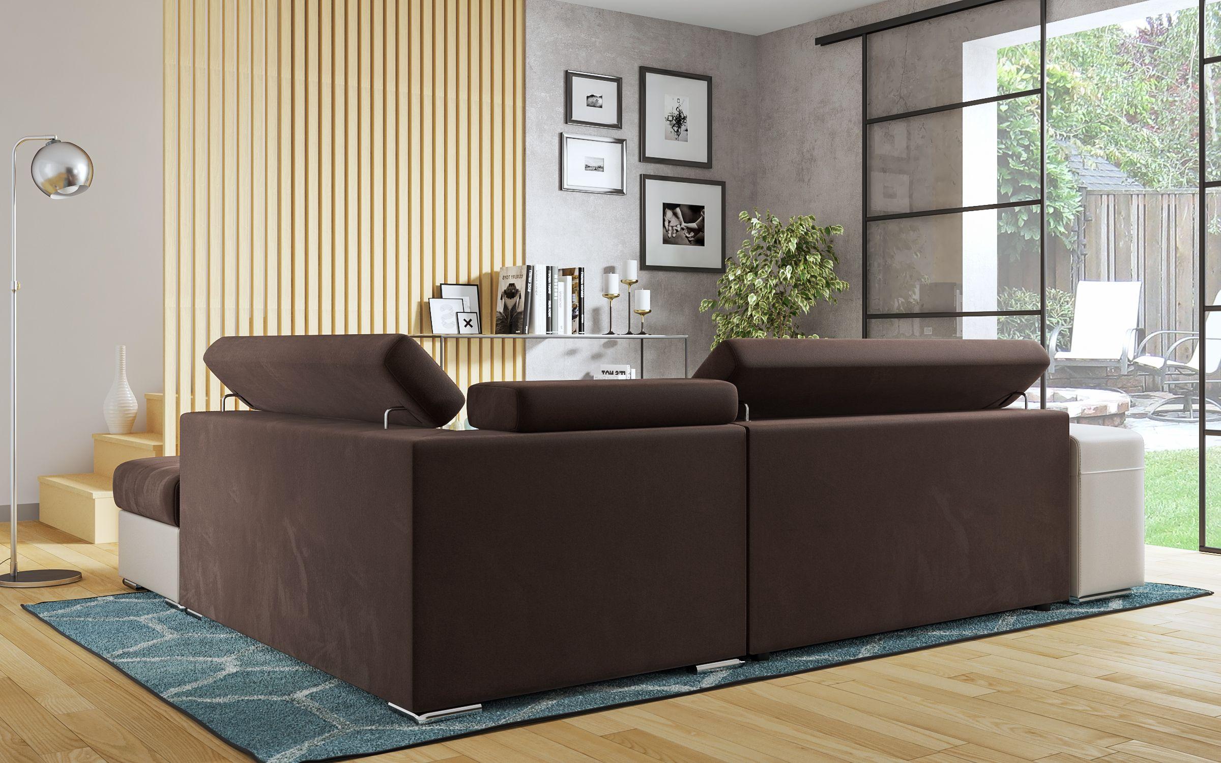 Coltar extensibil Amirei + 2 taburete, maro + piele bej  7