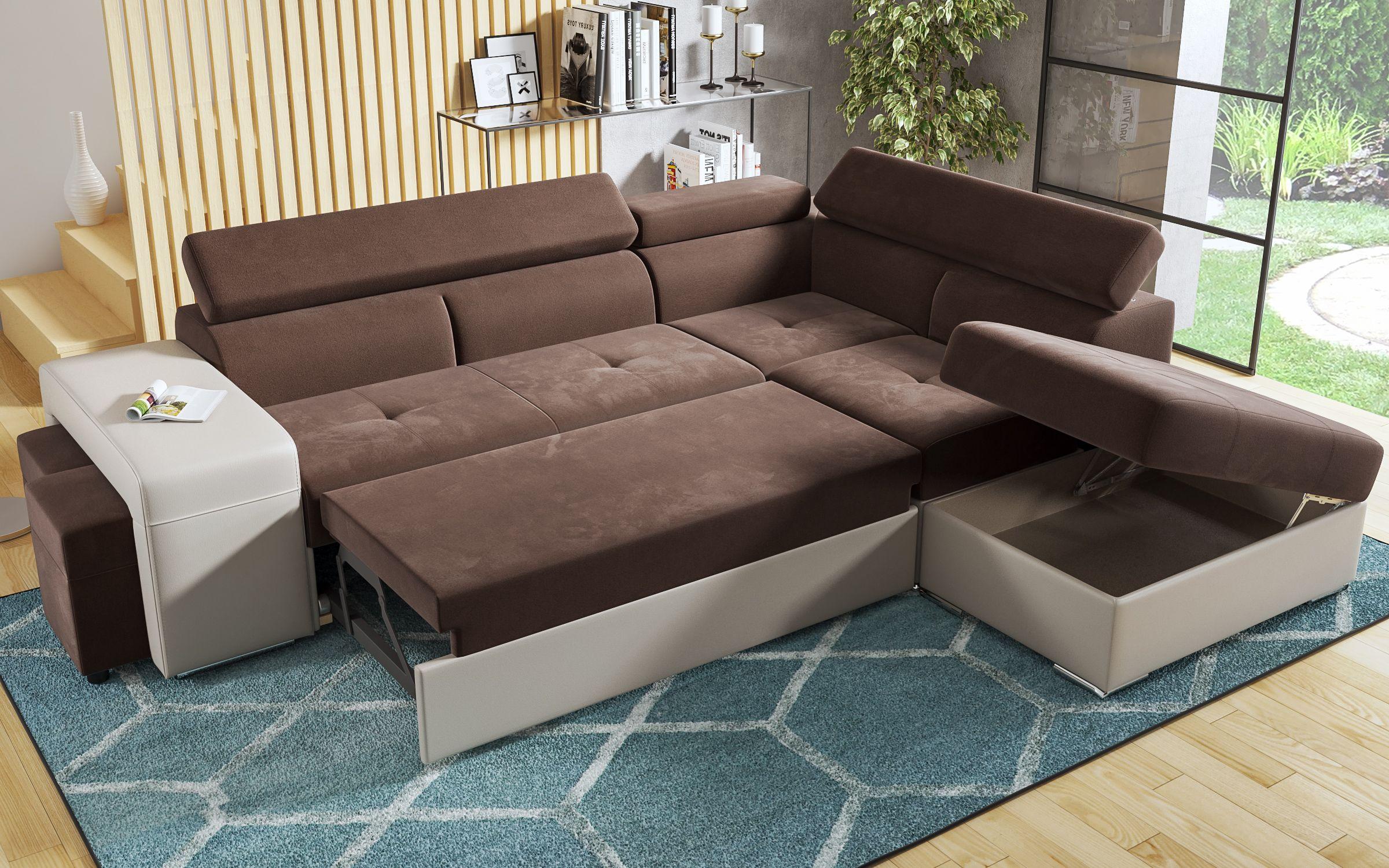 Coltar extensibil Amirei + 2 taburete, maro + piele bej  8